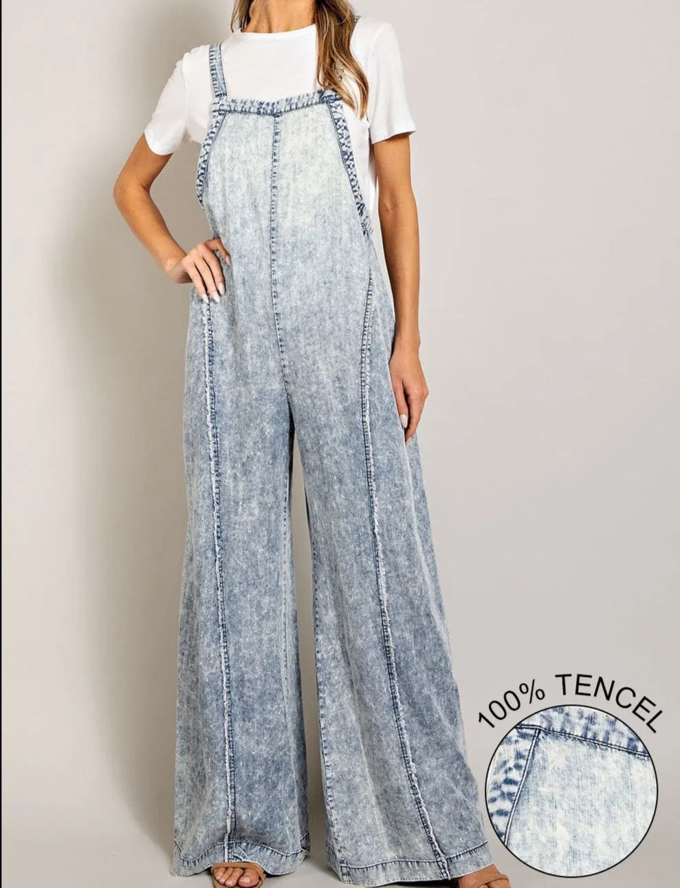 Plus Size Washed Tie Dye Tencel Jumpsuit