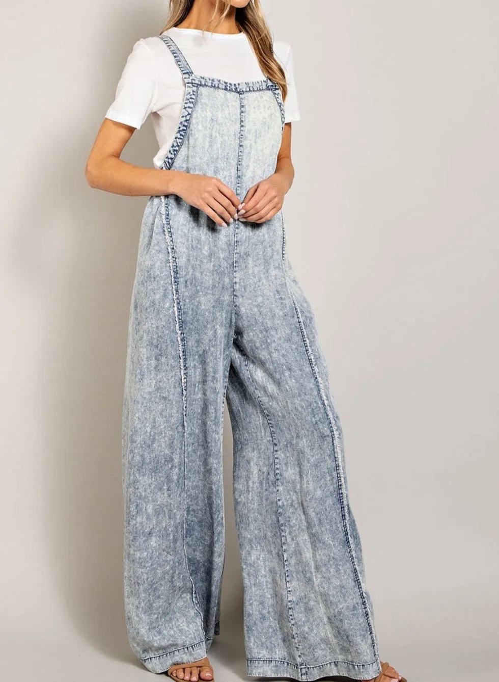 Plus Size Washed Tie Dye Tencel Jumpsuit