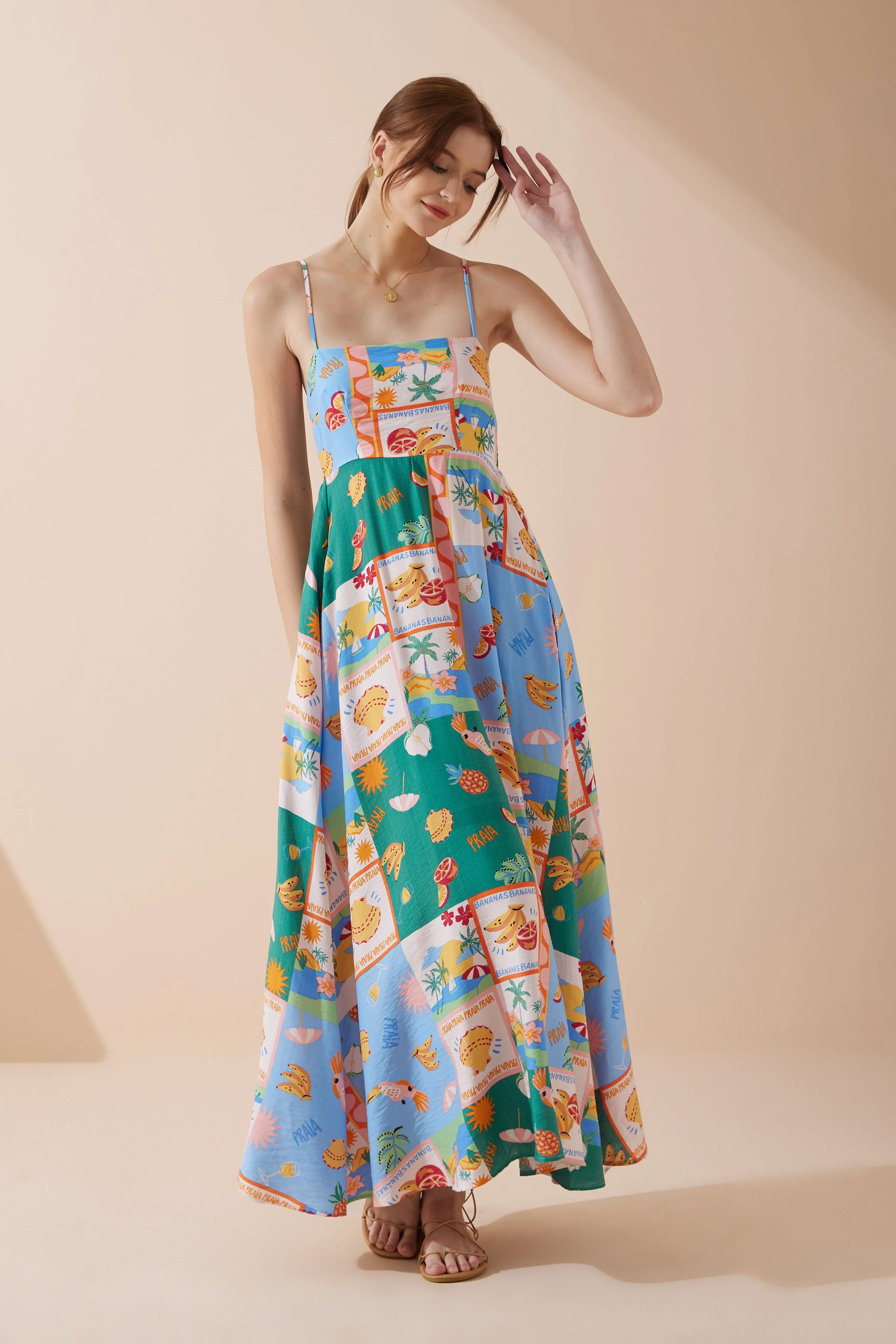 Praia Multicolour Tropical Flared Maxi Dress