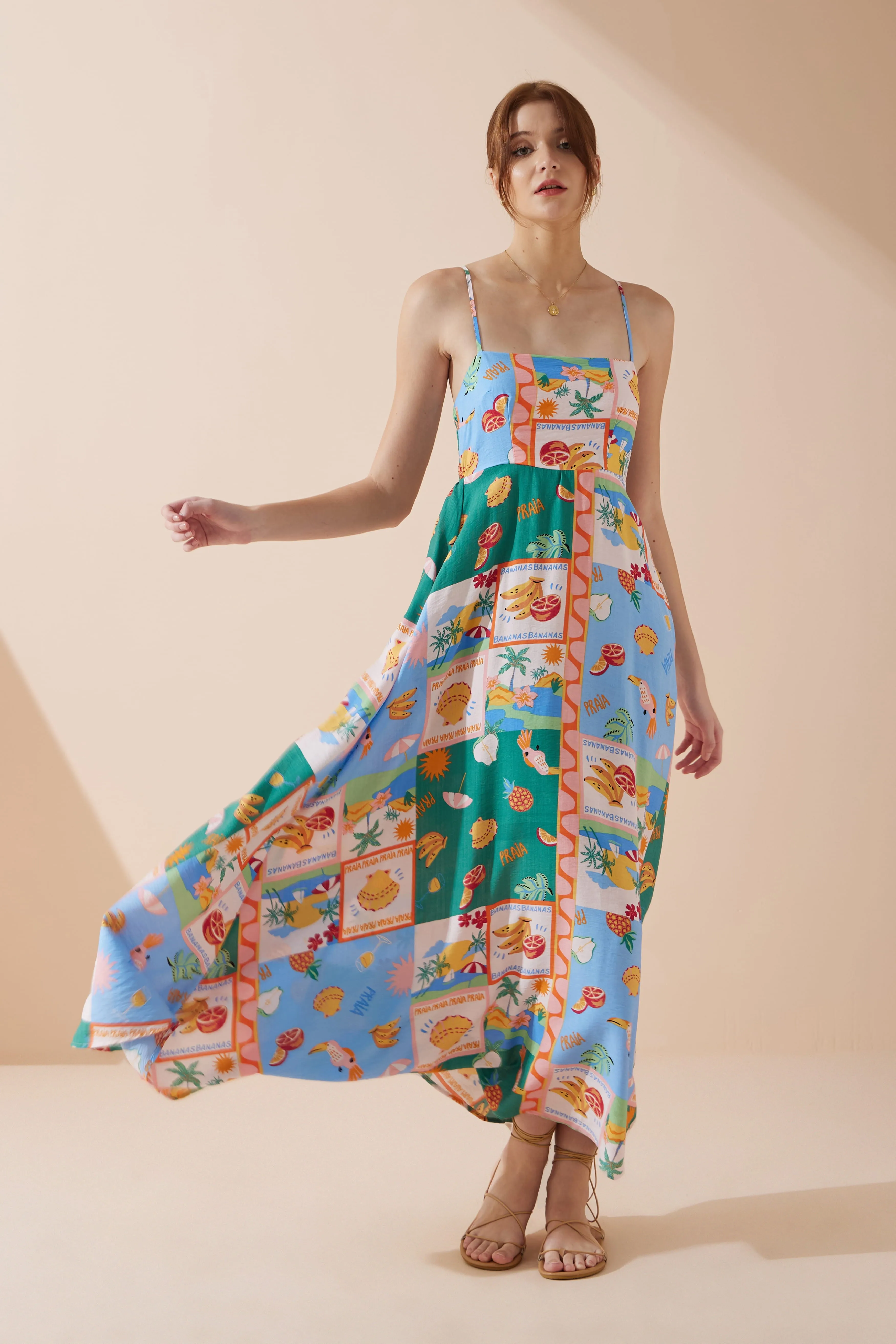 Praia Multicolour Tropical Flared Maxi Dress