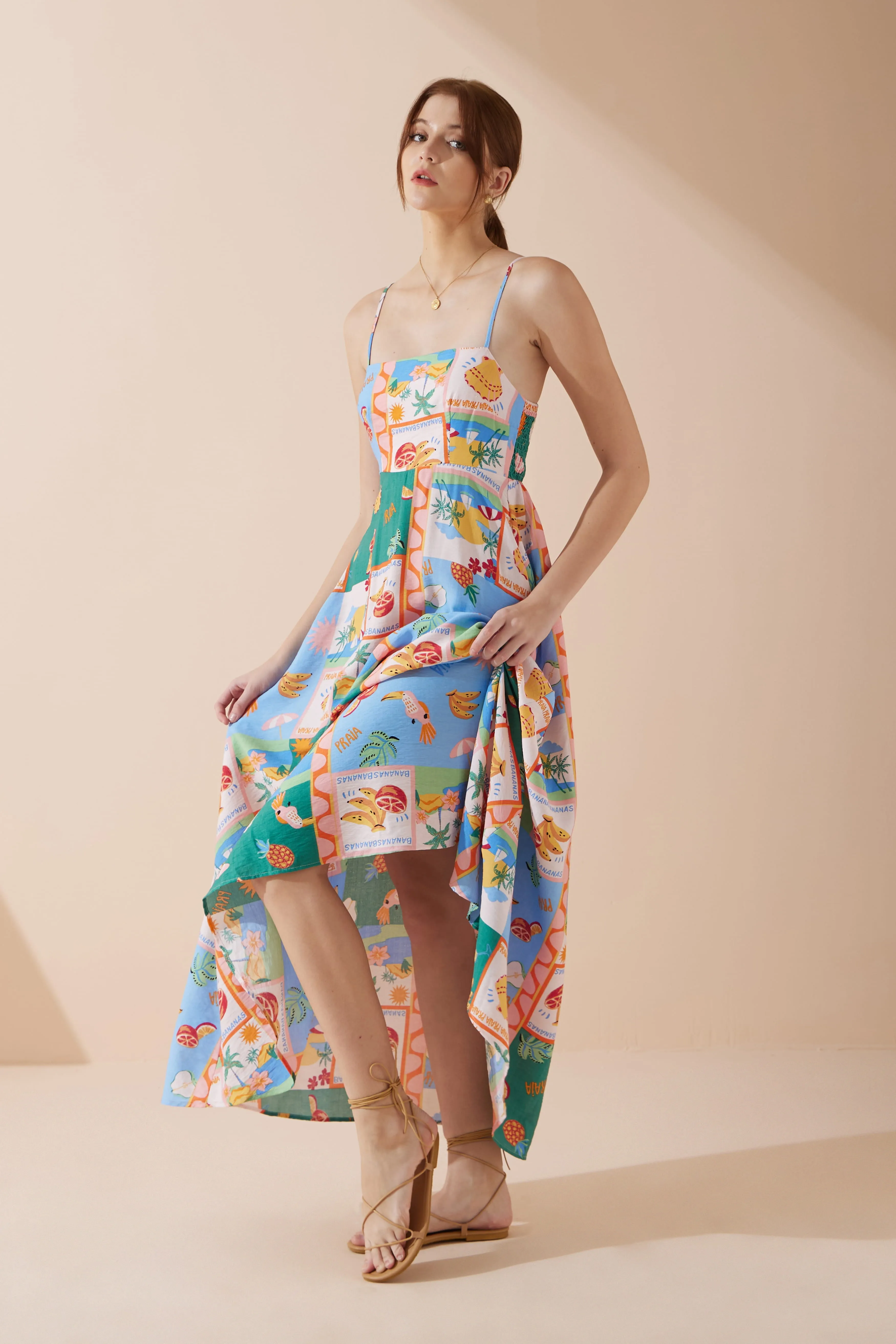 Praia Multicolour Tropical Flared Maxi Dress