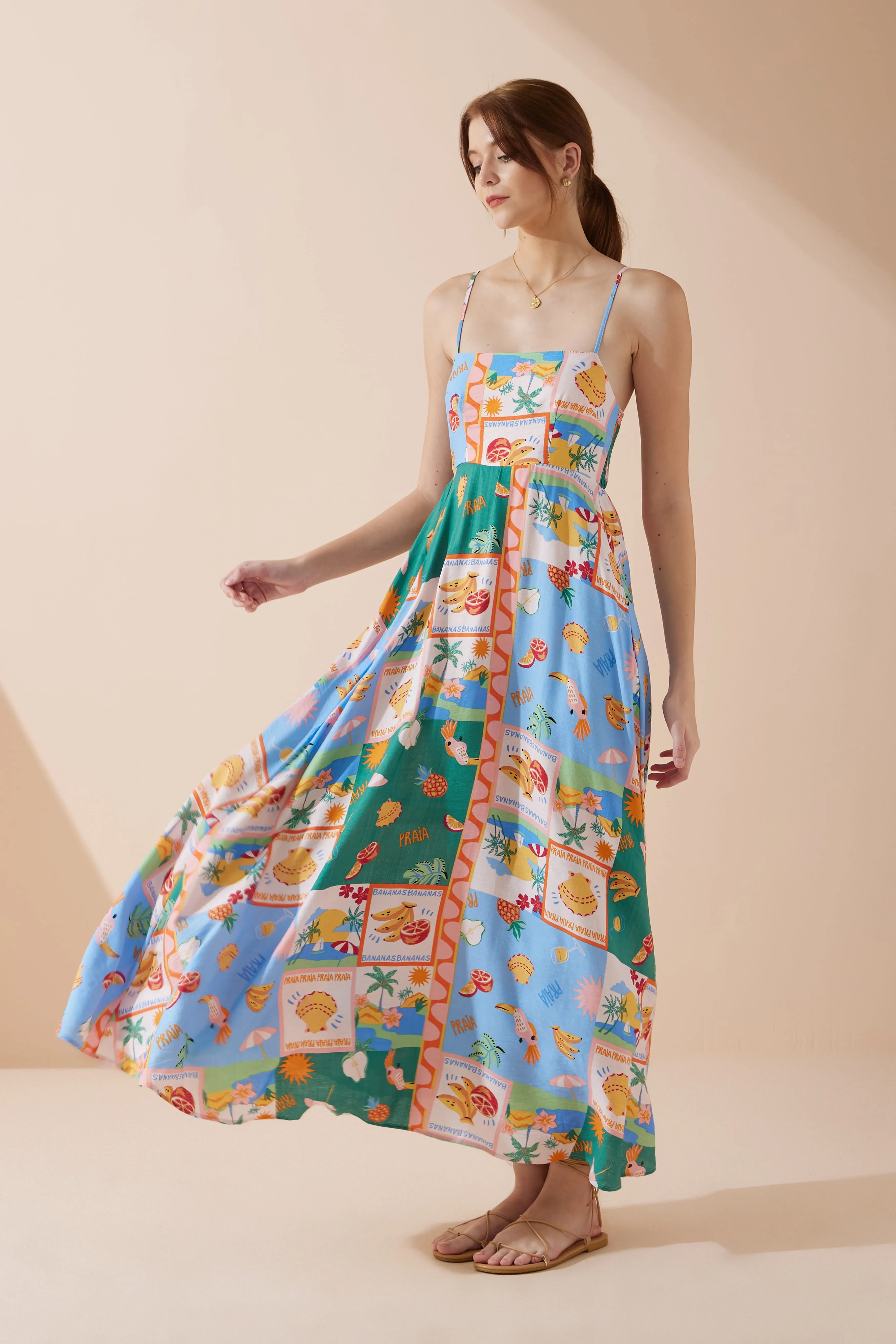 Praia Multicolour Tropical Flared Maxi Dress