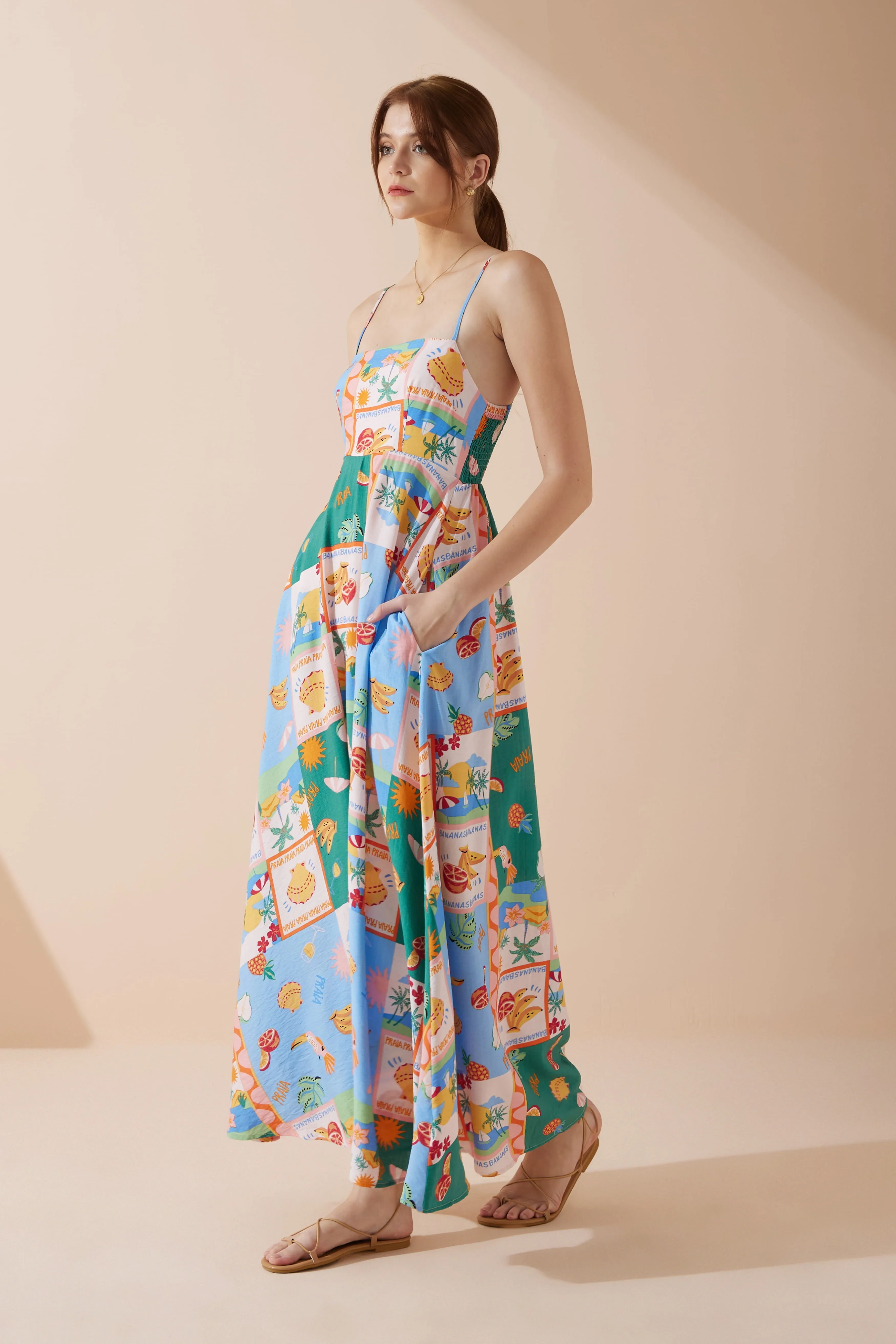 Praia Multicolour Tropical Flared Maxi Dress