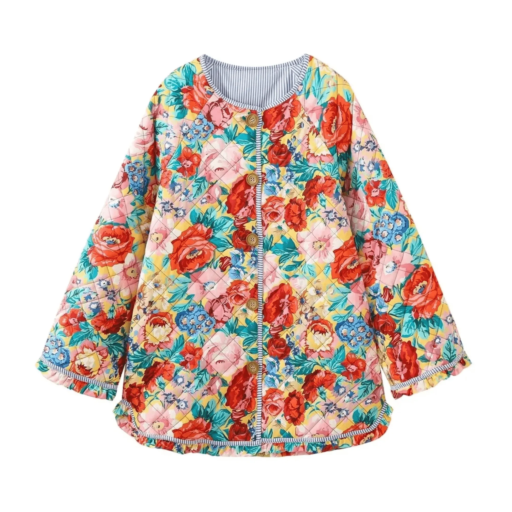 Pre Order:  Floral Ruffled Trims Quilted Jacket