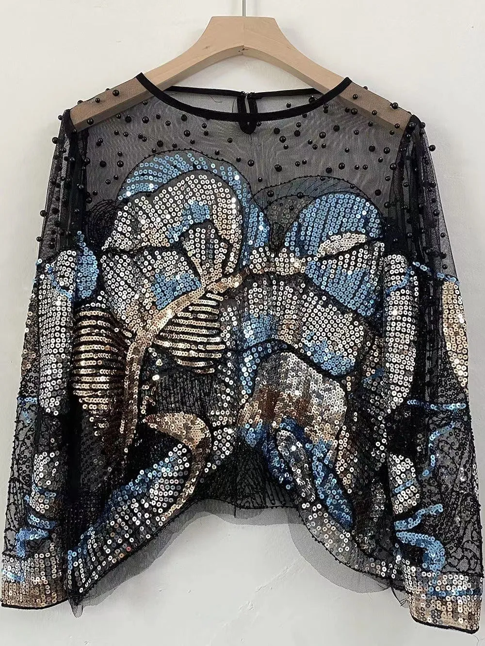 Pre Order:  Handmade Sequin Beaded Mesh Shirt