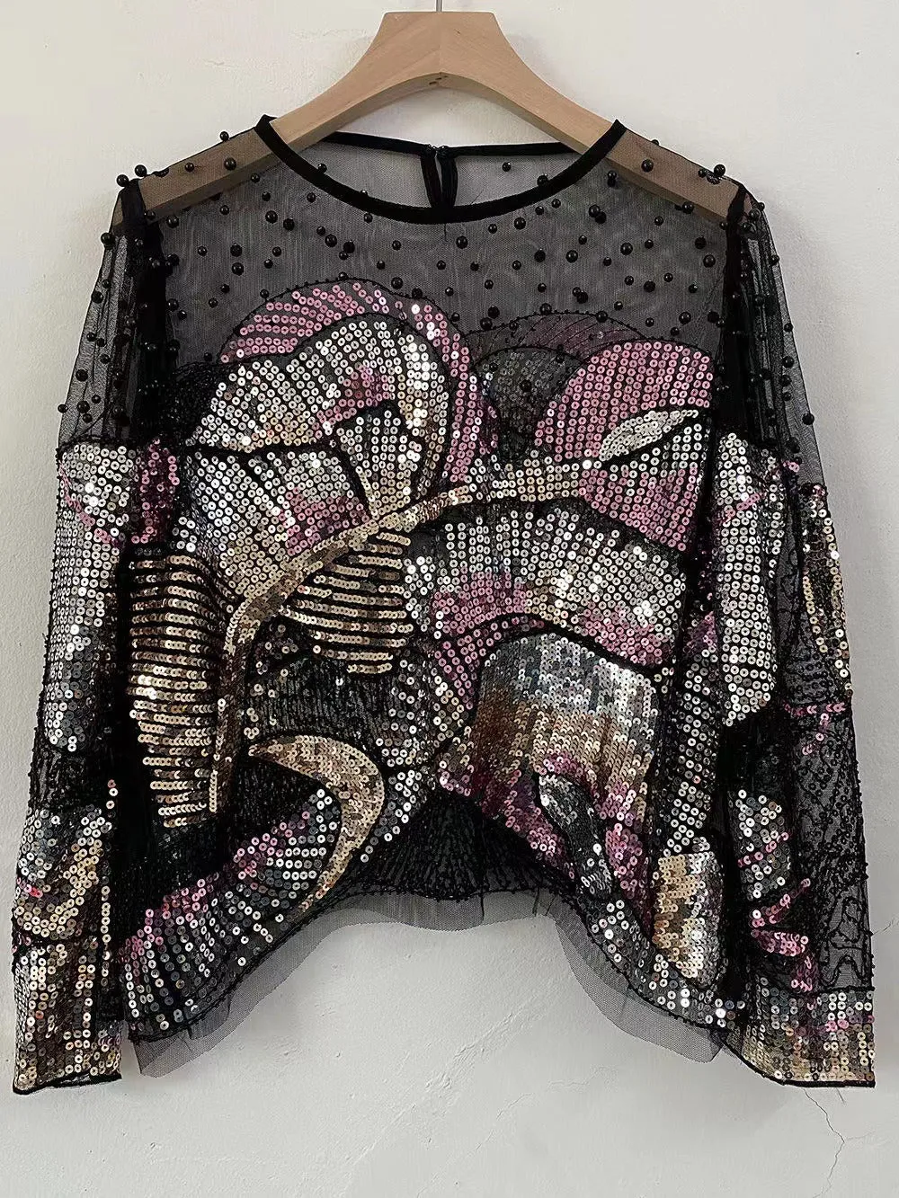 Pre Order:  Handmade Sequin Beaded Mesh Shirt