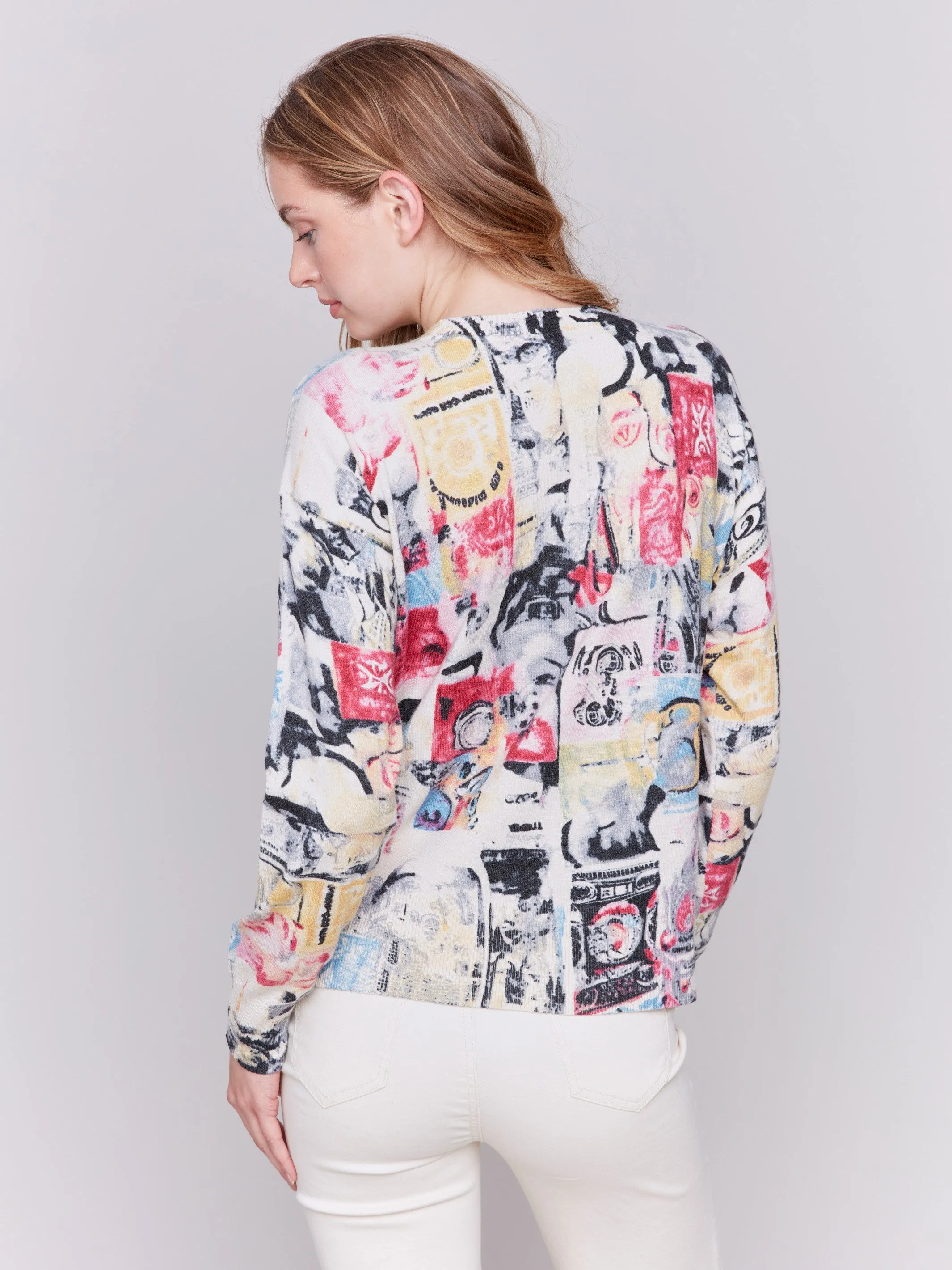 Printed Sweater with Side Buttons - Cartoon