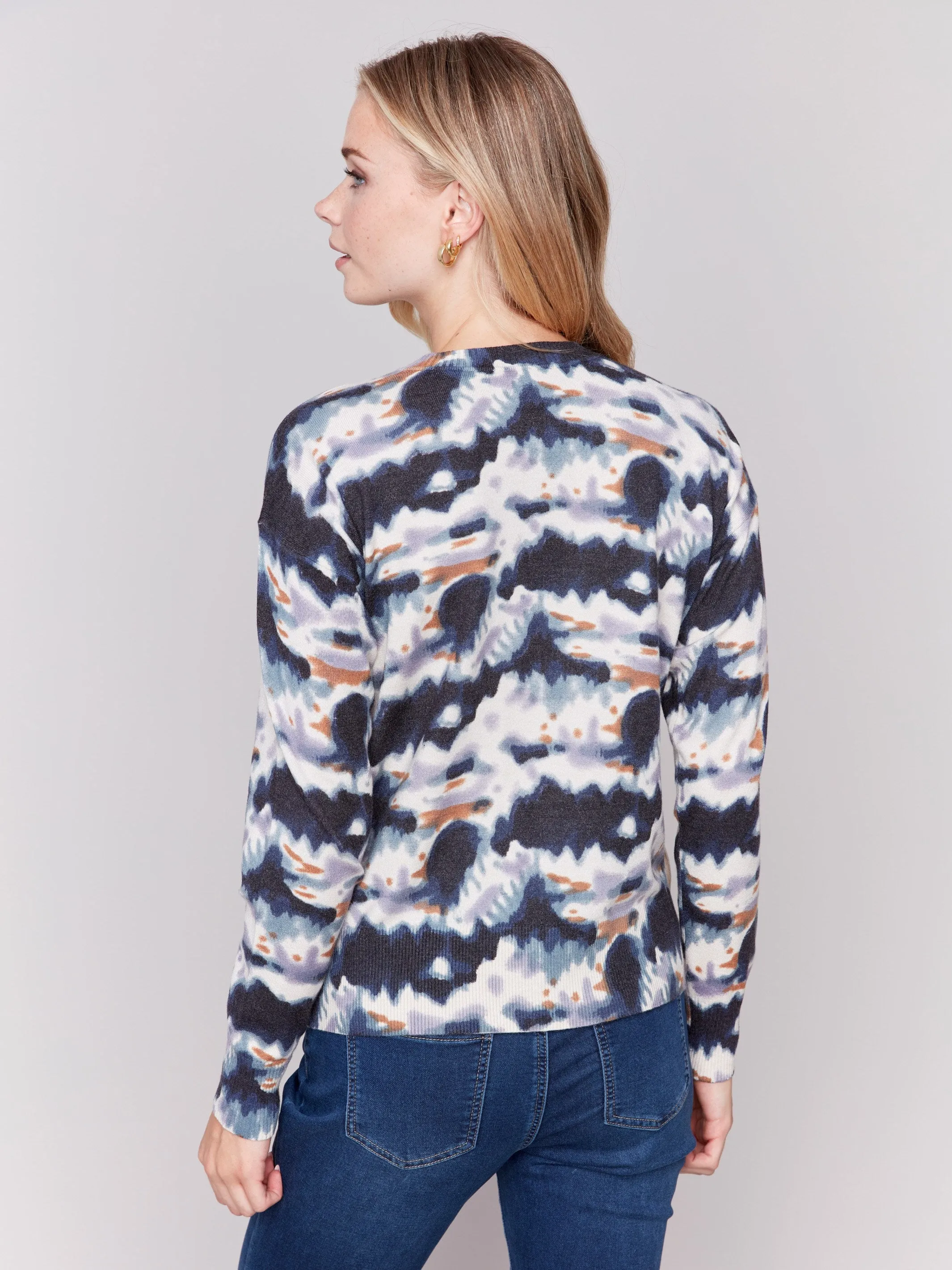 Printed Sweater With Side Buttons - Tie Dye