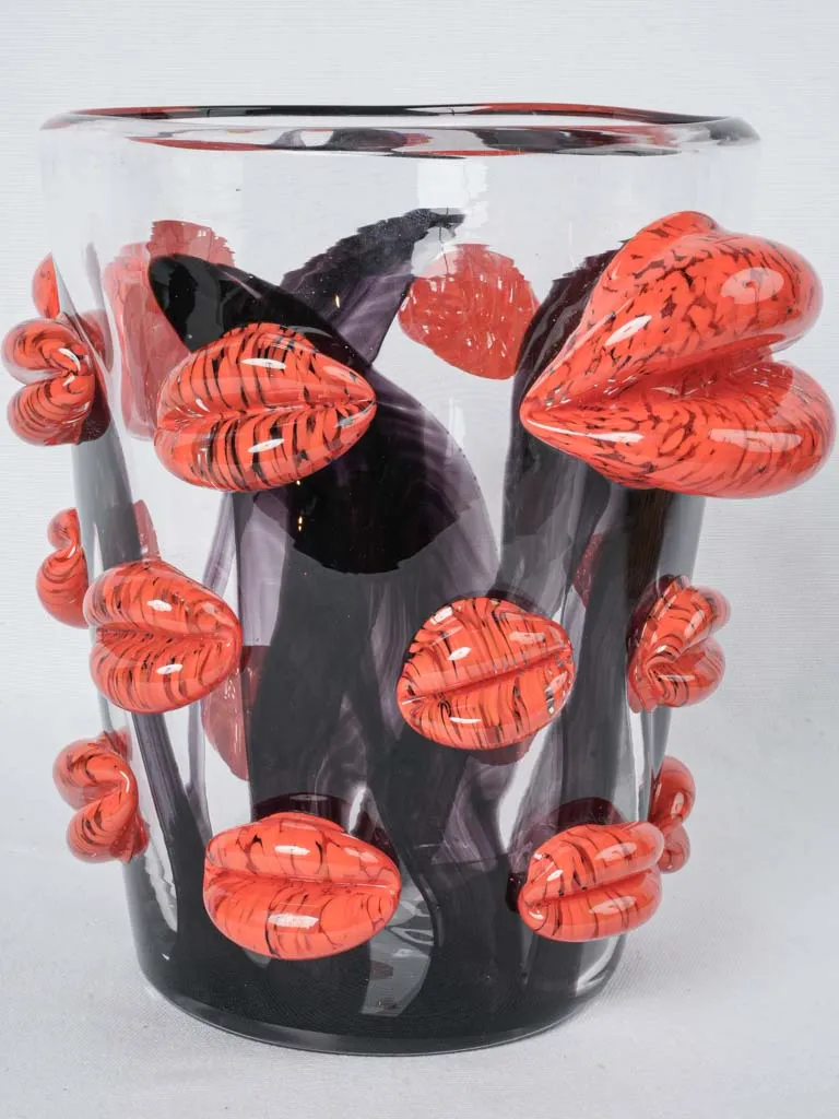 "Kiss me everywhere" ice bucket w/ red blown-glass lips by Léa Novaro