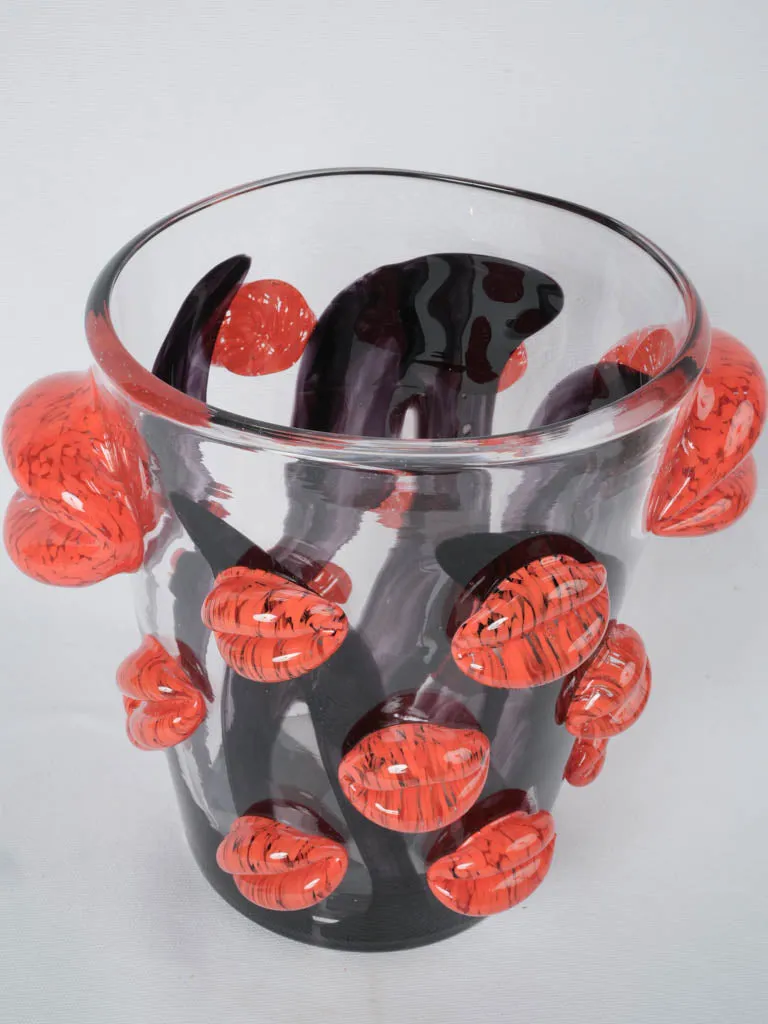 "Kiss me everywhere" ice bucket w/ red blown-glass lips by Léa Novaro