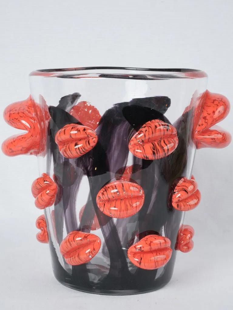 "Kiss me everywhere" ice bucket w/ red blown-glass lips by Léa Novaro