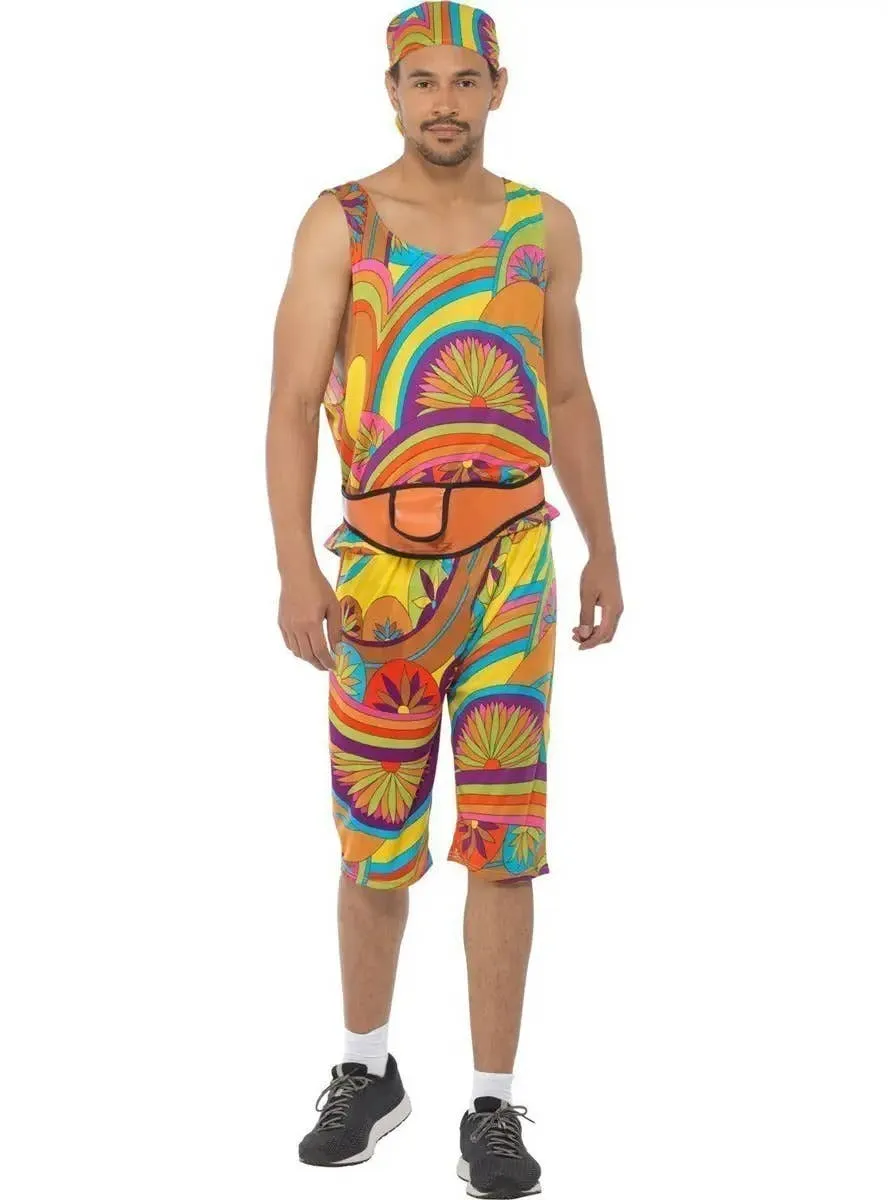 Rainbow 1980s Work Out Mens Plus Size Costume