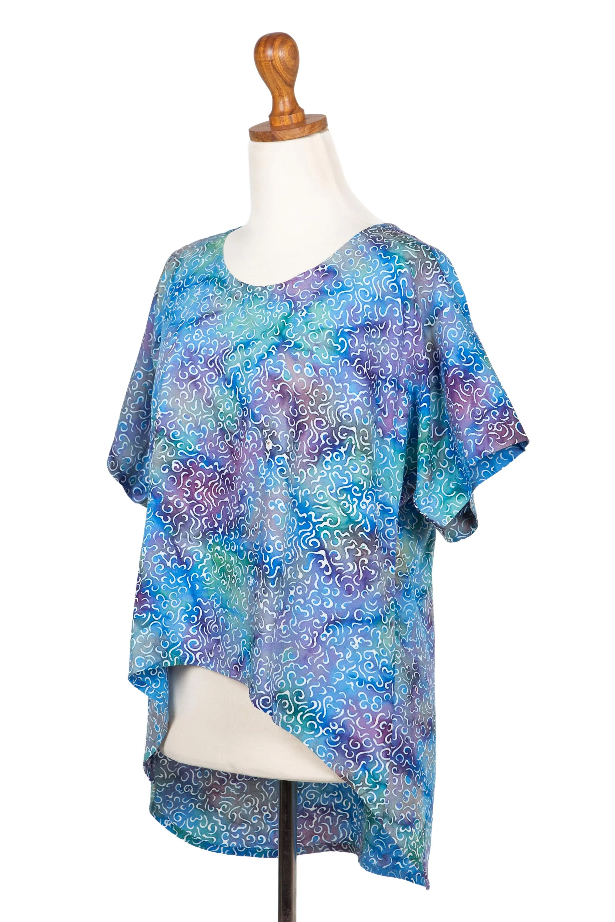 Rainbow Seascape Rayon Hi-Low Sidetail Multicolor Batik Blouse