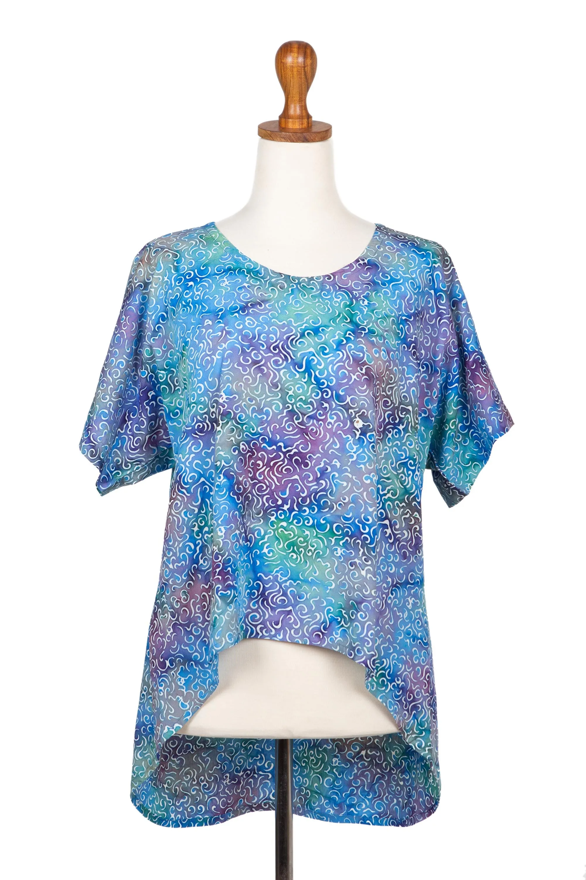 Rainbow Seascape Rayon Hi-Low Sidetail Multicolor Batik Blouse