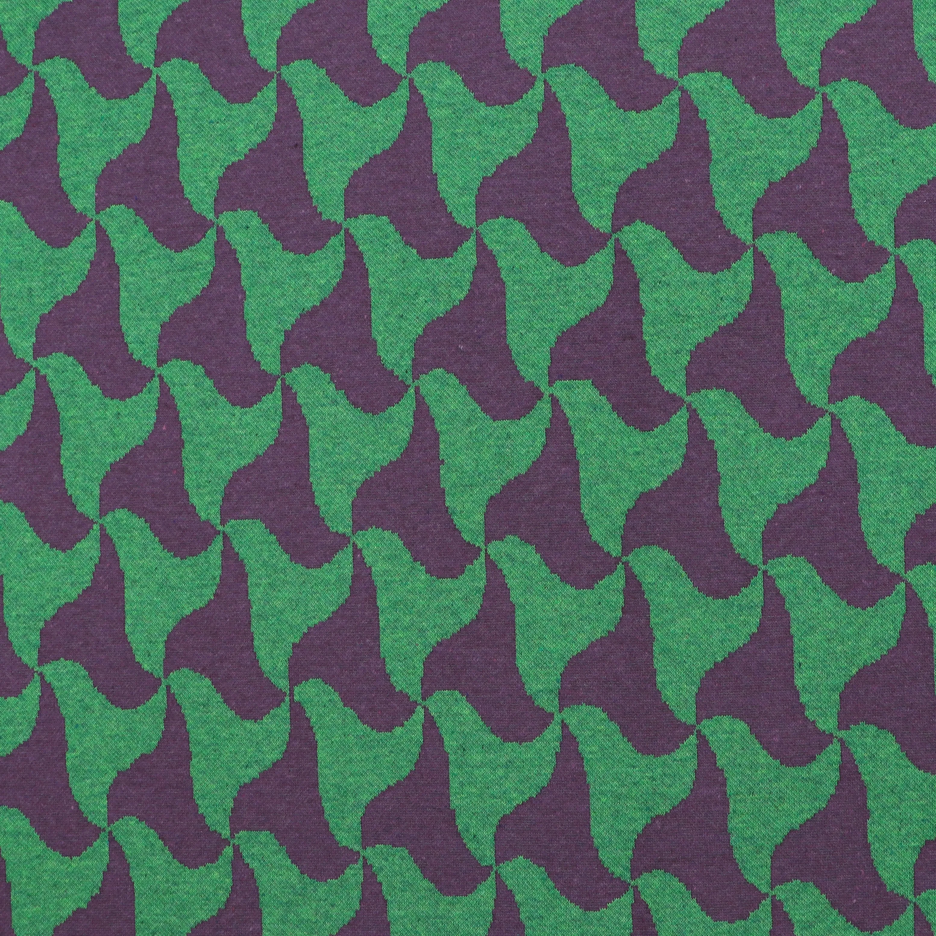 Recycled Cotton Blend Jacquard Knit - Abstract Waves - Green   Purple