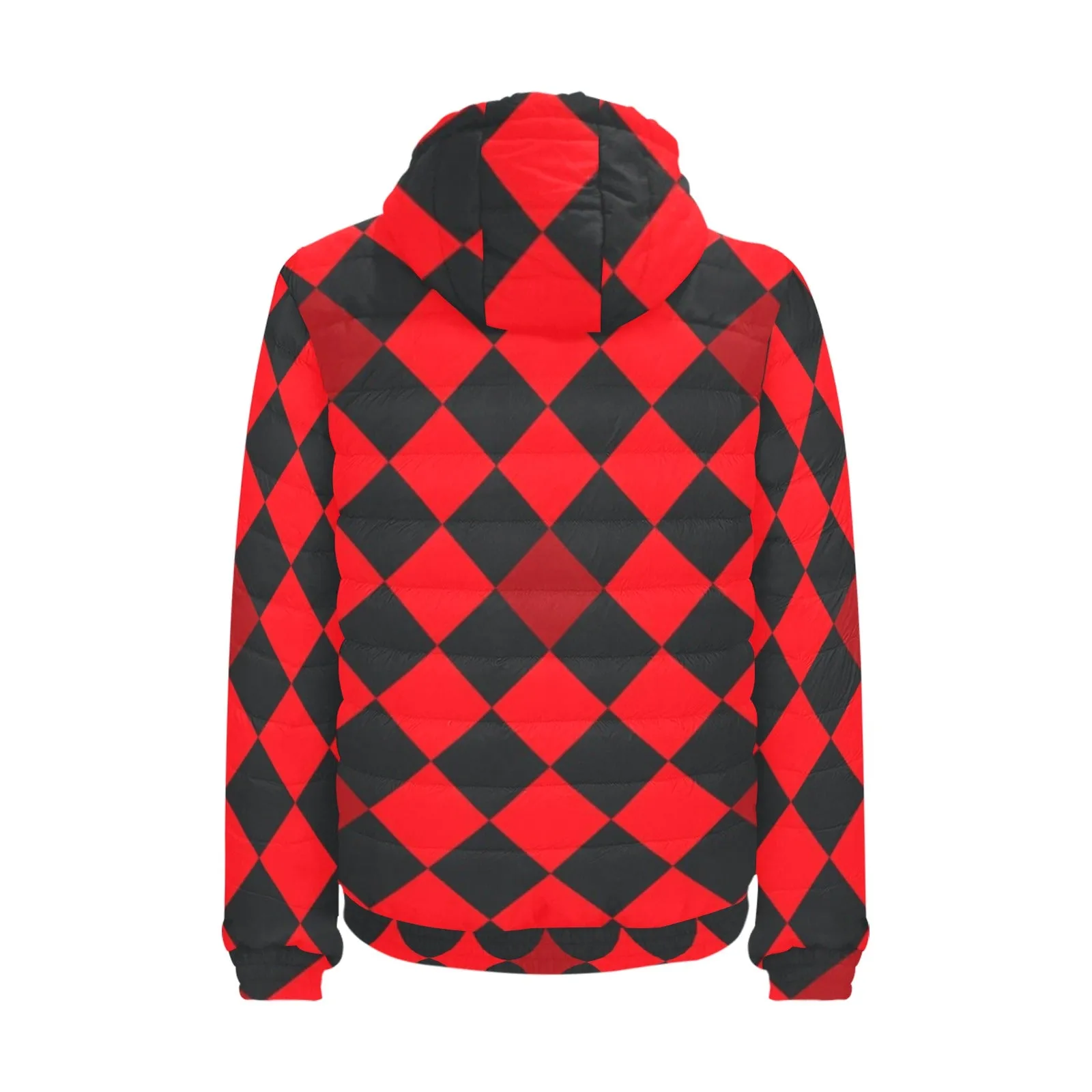 red black diamond print 2 Men's Padded Hooded Jacket (Model H42)