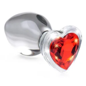 Red Heart Gem Glass Anal Plug