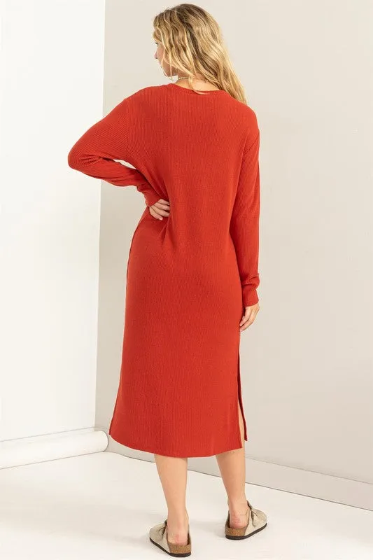 Redwood Ribbed Long Sleeve Midi Dress