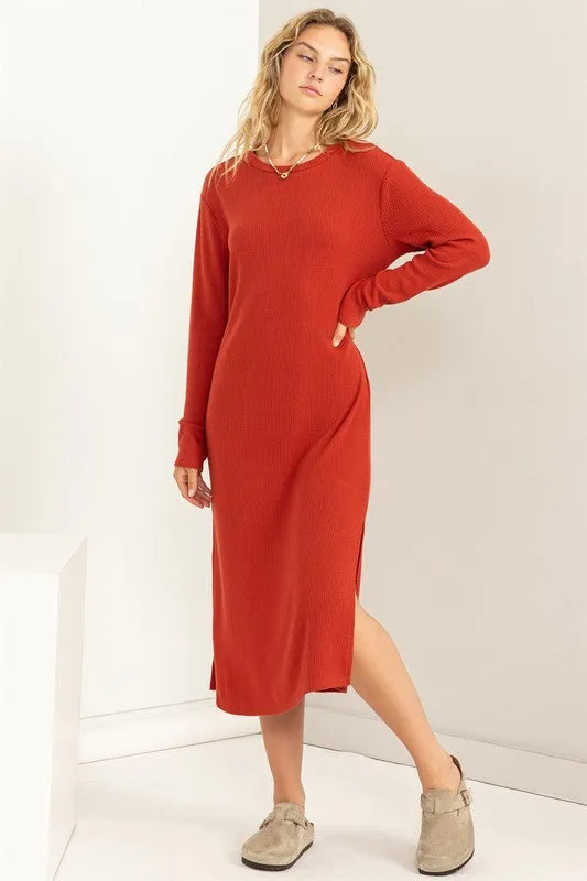 Redwood Ribbed Long Sleeve Midi Dress