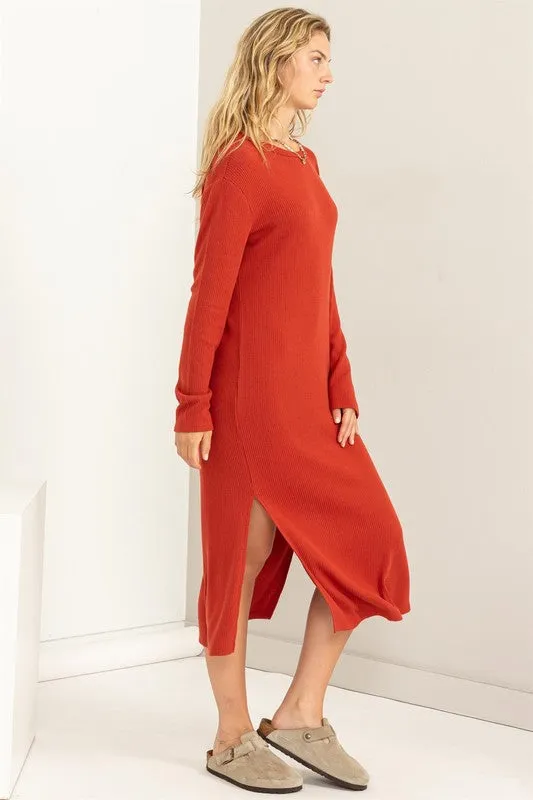 Redwood Ribbed Long Sleeve Midi Dress