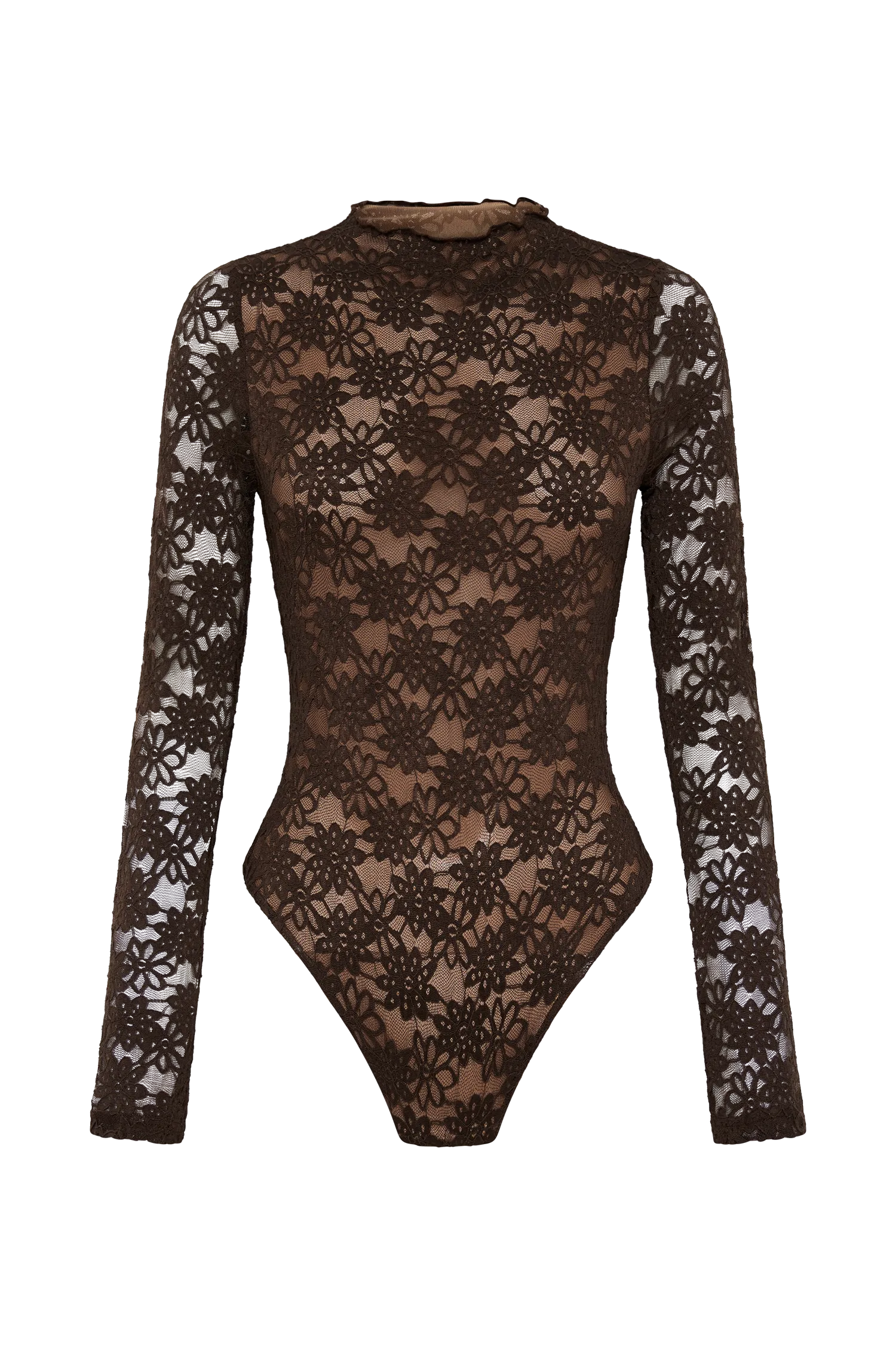 Renata Lace Long Sleeve Bodysuit - Chocolate