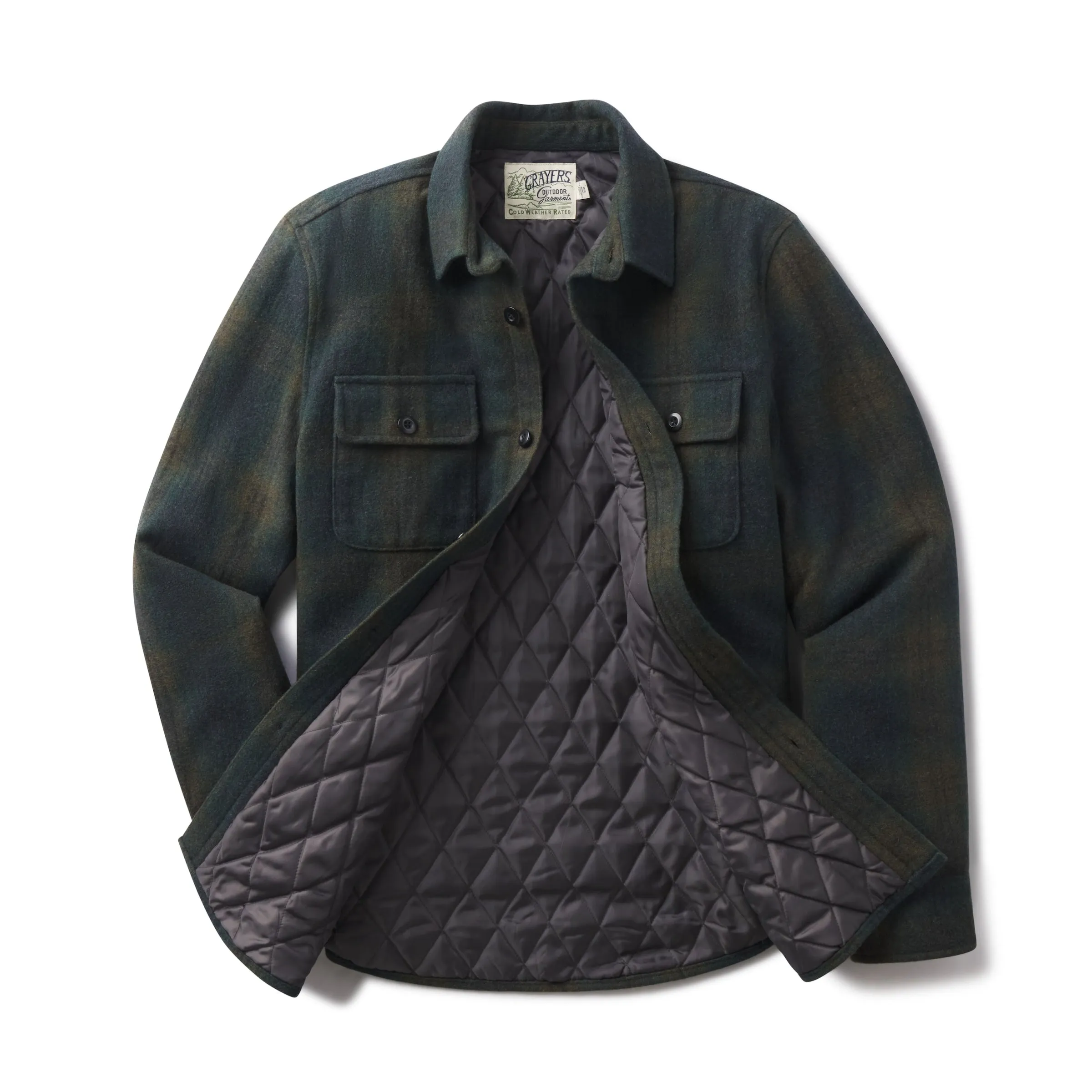 Retro Wool Padded Shirt Jacket - Olive Plaid