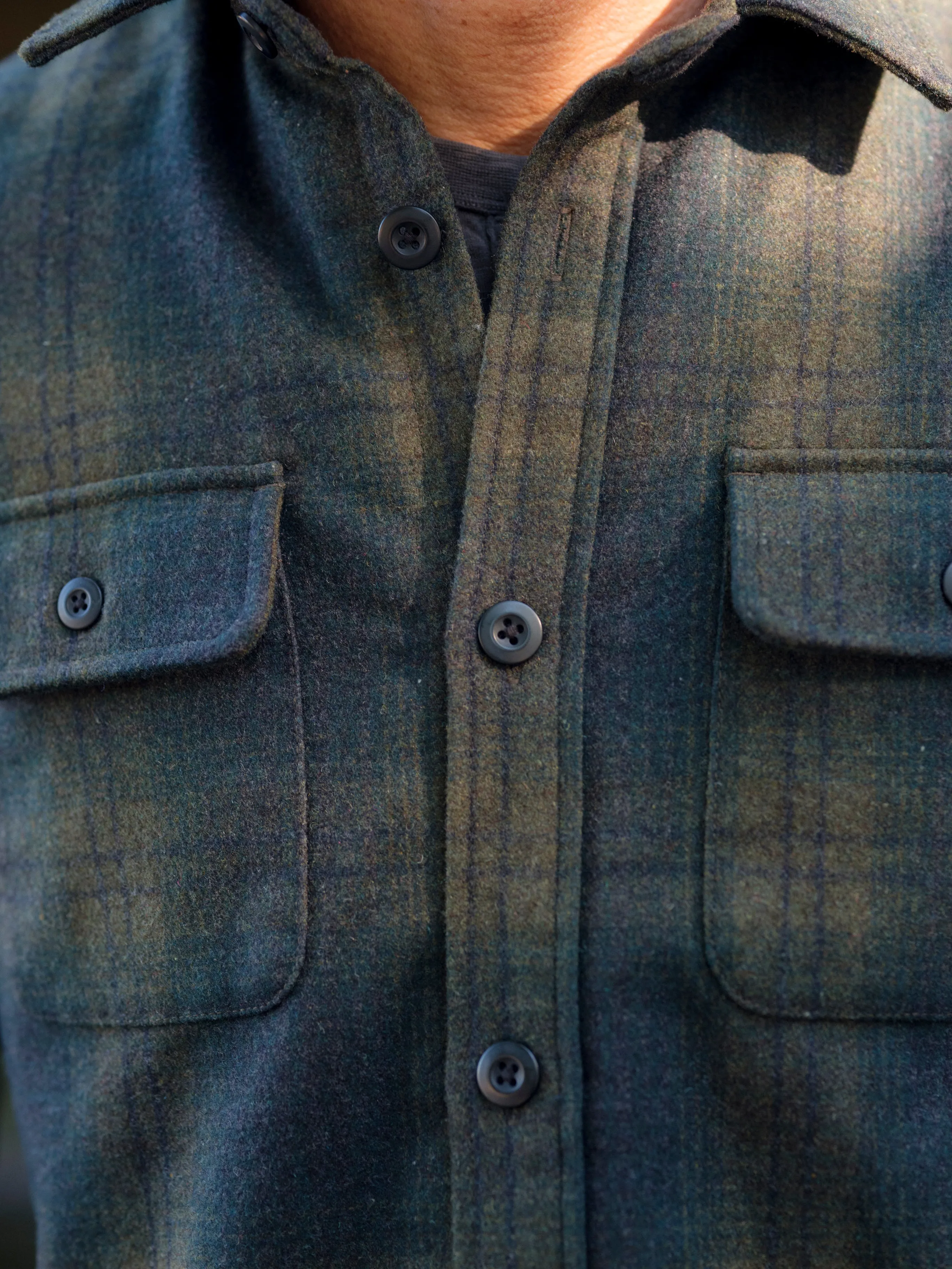 Retro Wool Padded Shirt Jacket - Olive Plaid