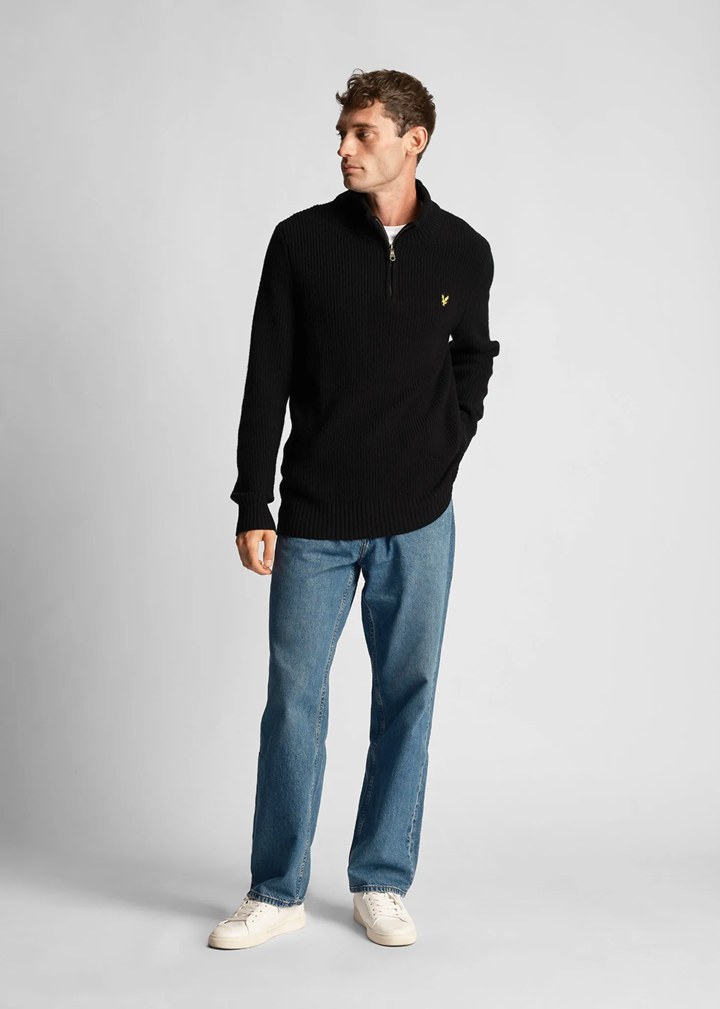 Ribbed quarter zip jumper - jet black