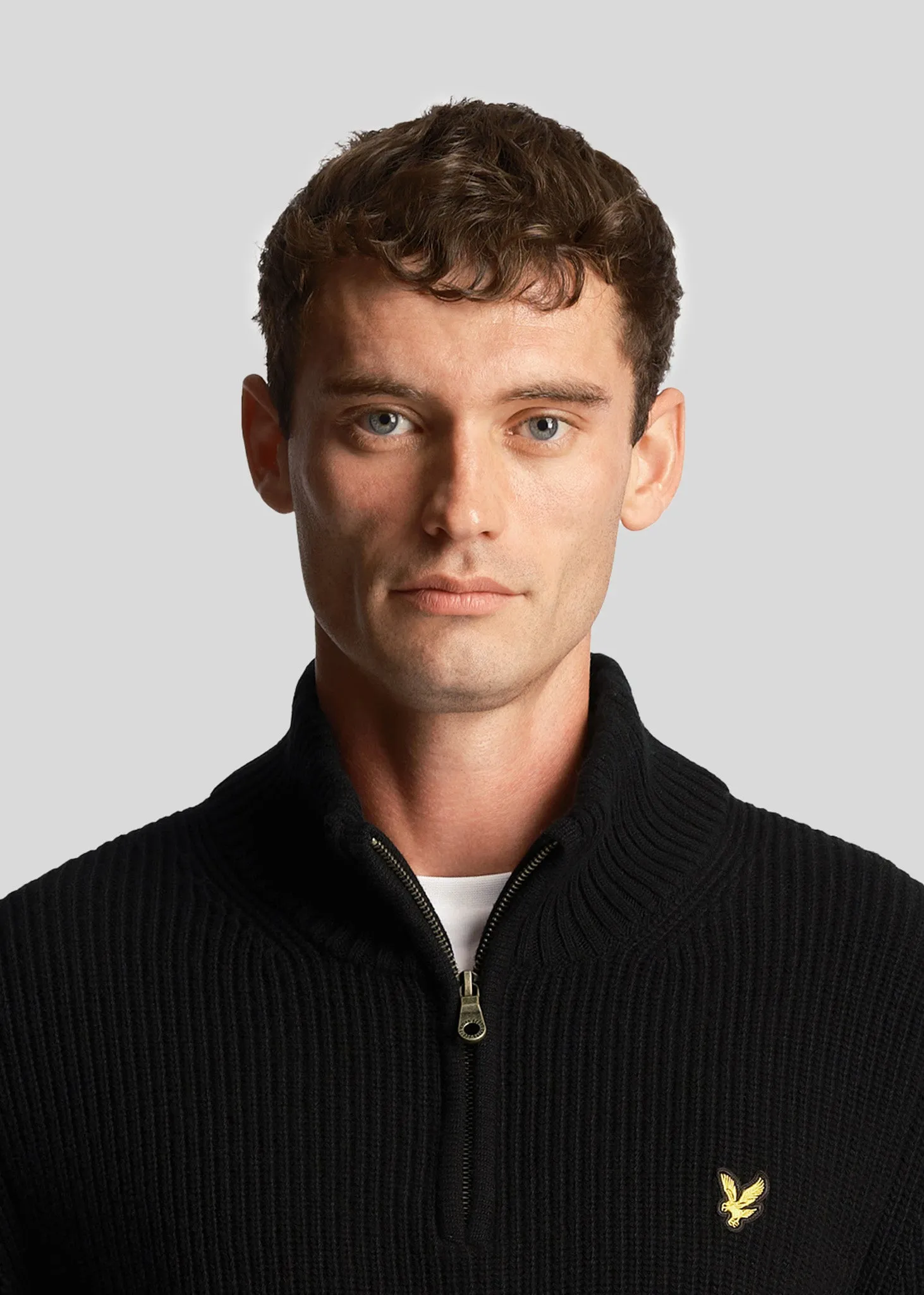 Ribbed quarter zip jumper - jet black