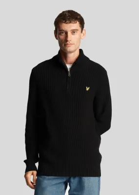 Ribbed quarter zip jumper - jet black