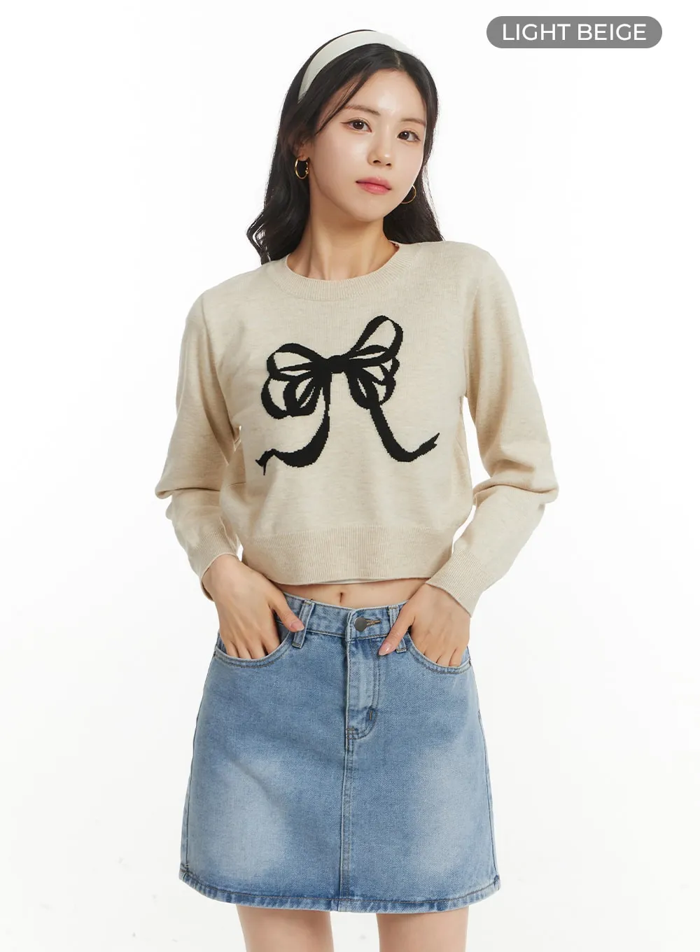 Ribbon Graphic Sweater Crop Top OM404