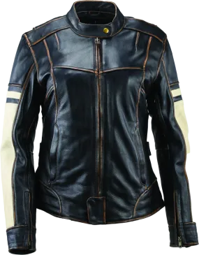 River Road Dame Vintage Leather Jacket Black Womens - 2XL