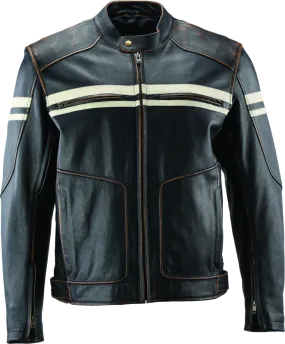 River Road Hoodlum Vintage Leather Jacket Black - 3XL