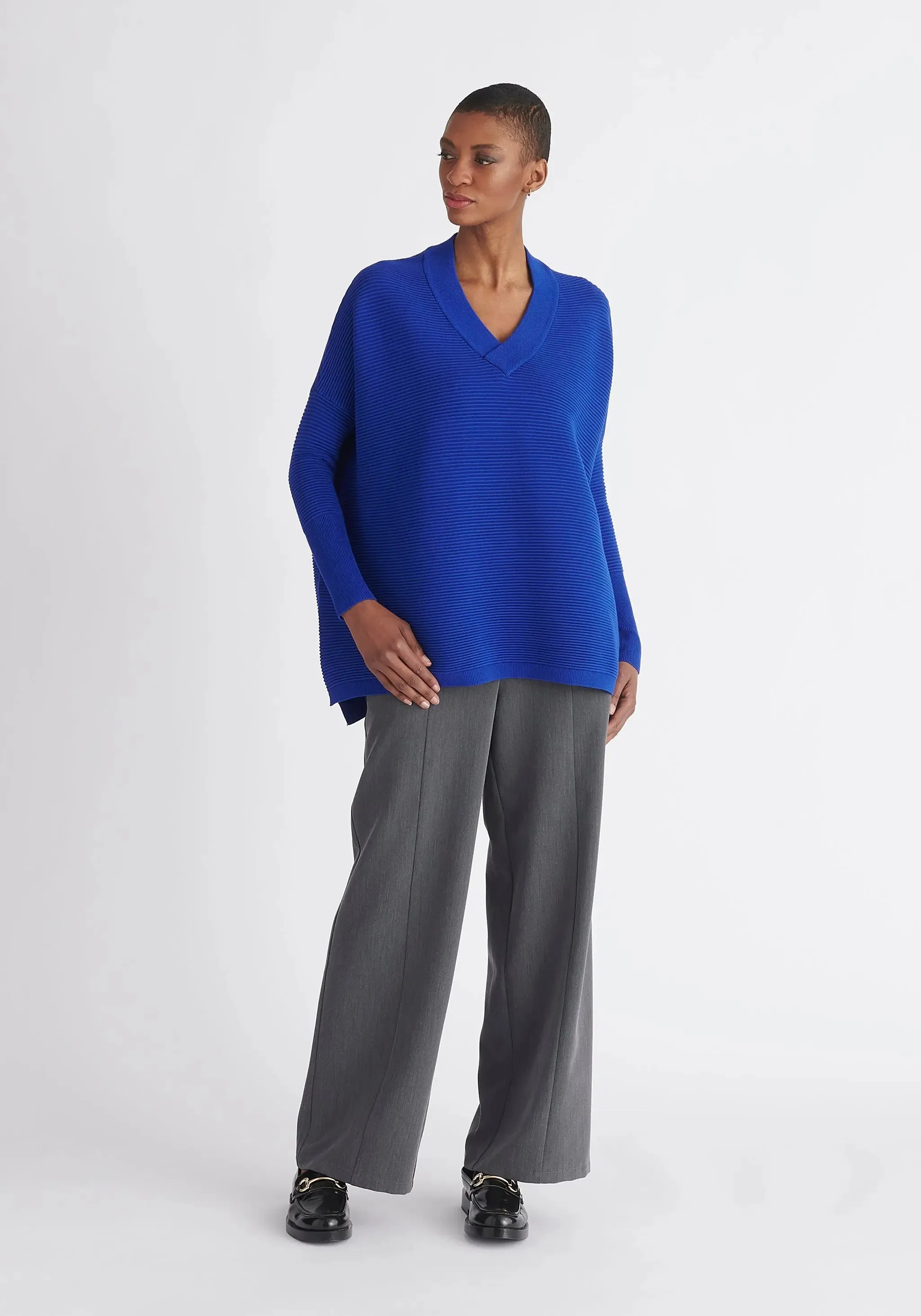 Royal Blue V-Neck Ribbed Jumper