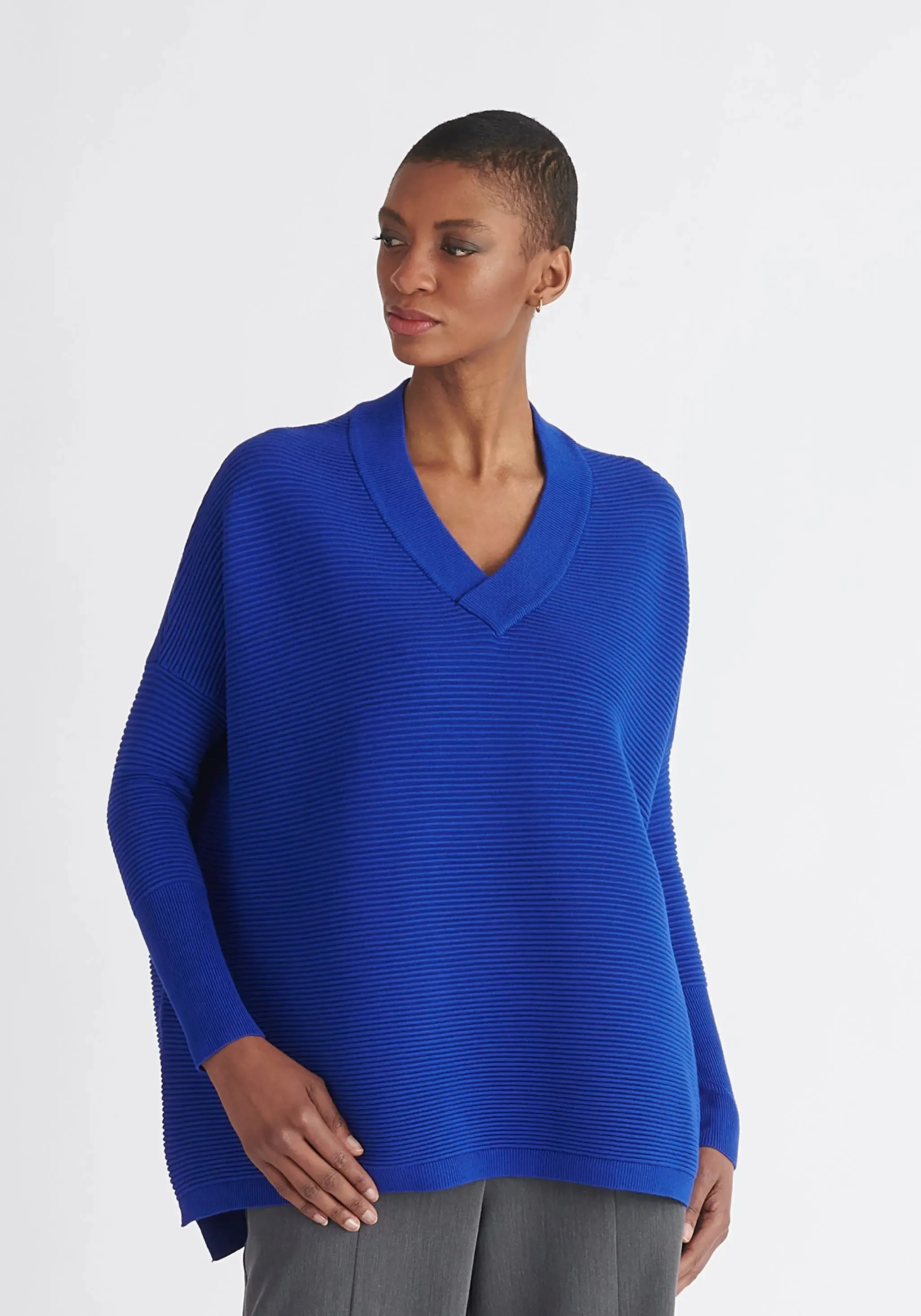 Royal Blue V-Neck Ribbed Jumper