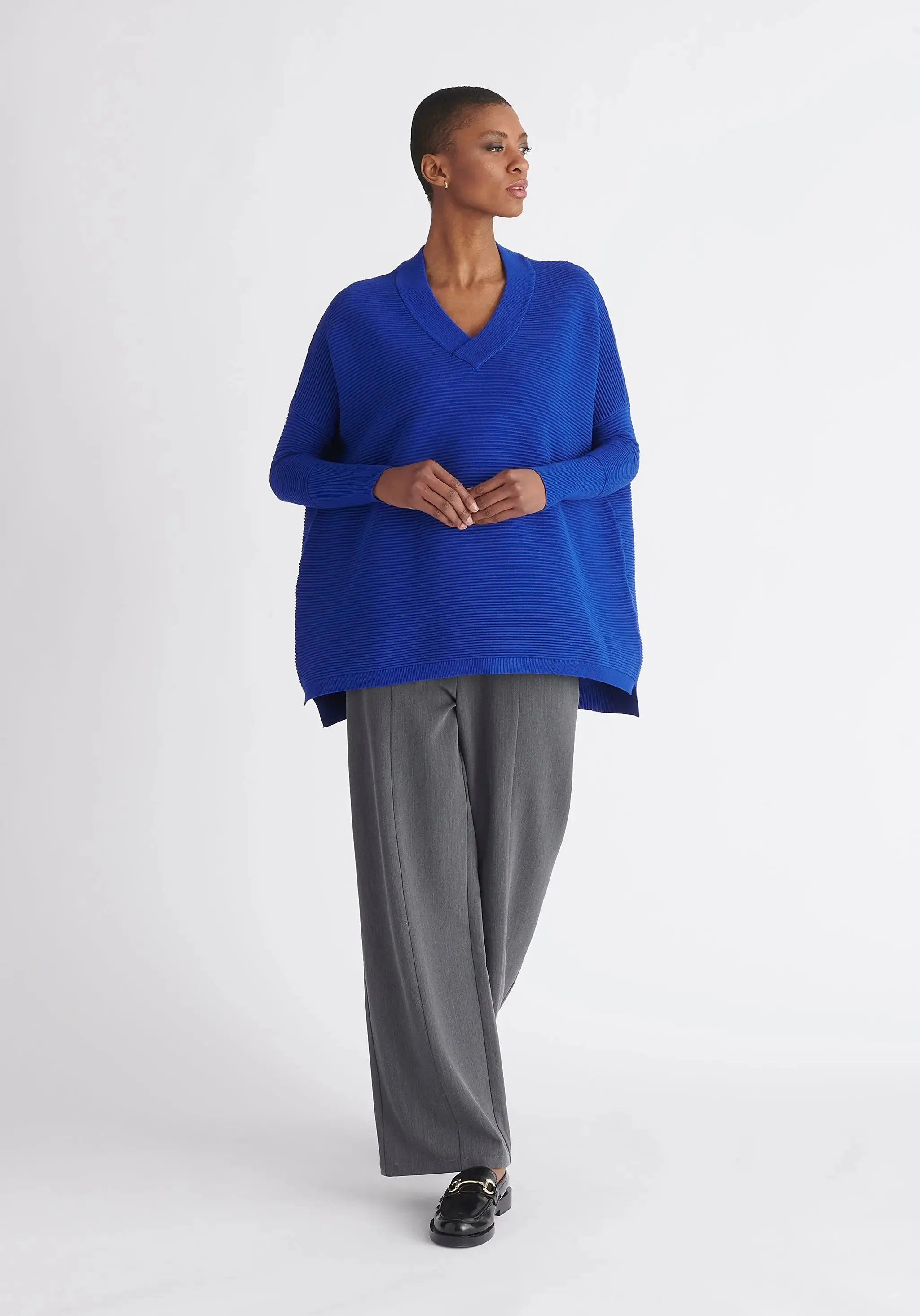 Royal Blue V-Neck Ribbed Jumper