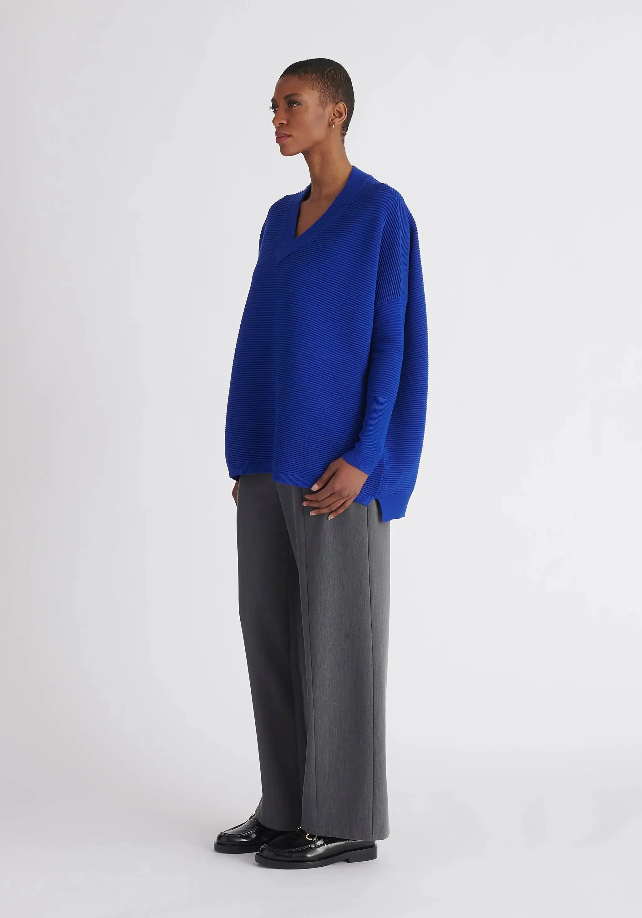 Royal Blue V-Neck Ribbed Jumper