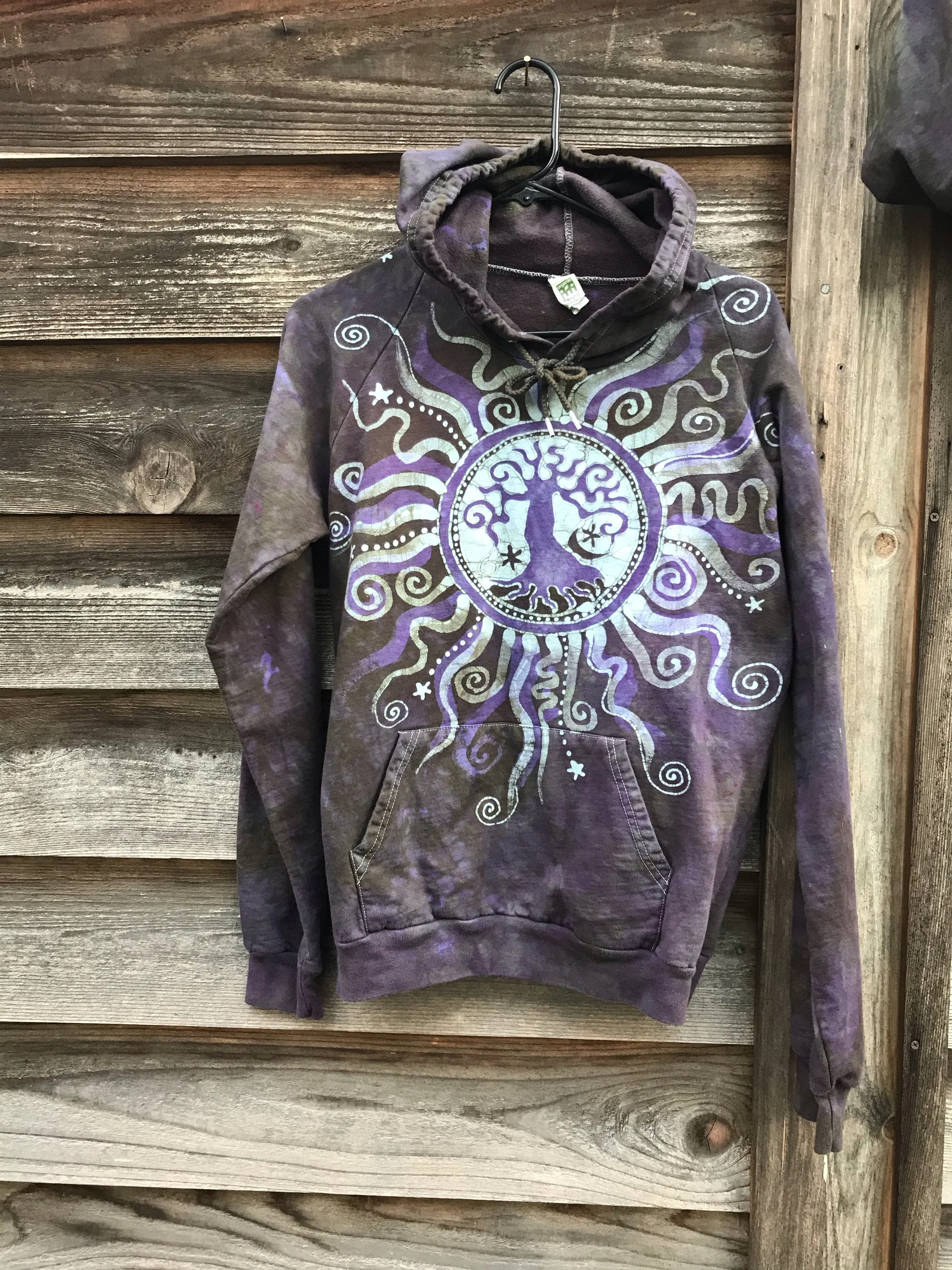 Sage Purple Tree Pullover Batik Hoodie - Handcrafted In Organic Cotton