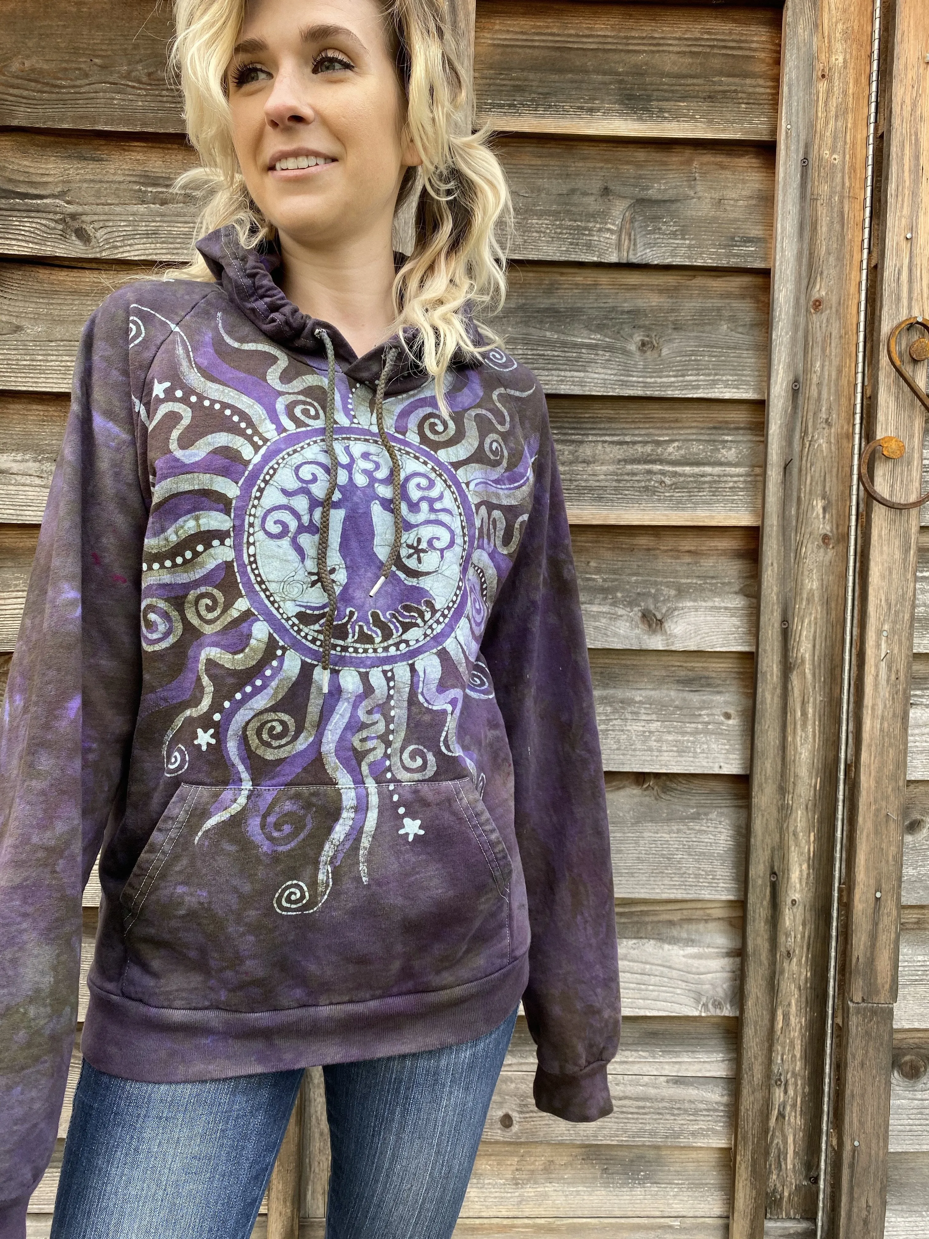 Sage Purple Tree Pullover Batik Hoodie - Handcrafted In Organic Cotton