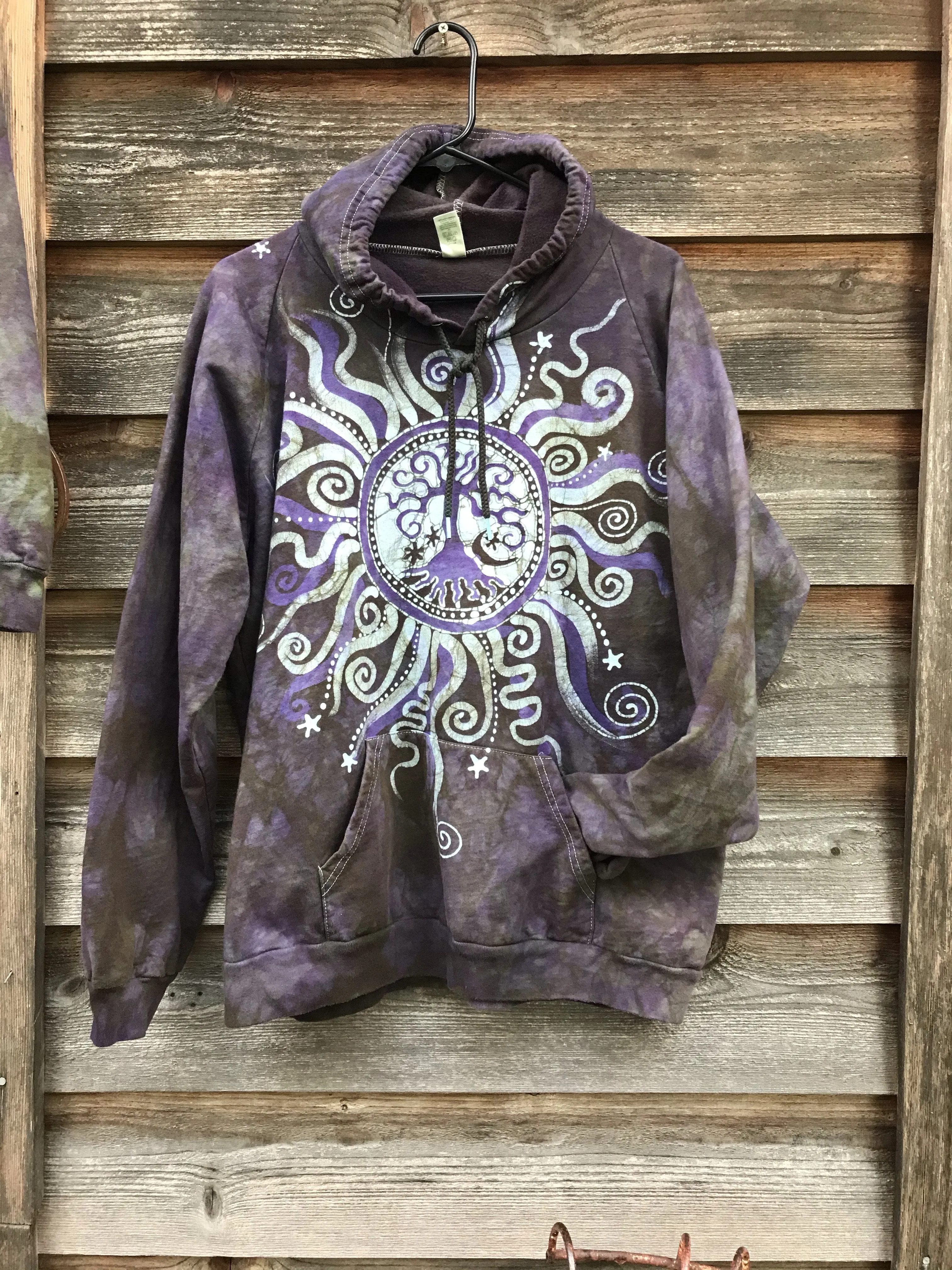 Sage Purple Tree Pullover Batik Hoodie - Handcrafted In Organic Cotton