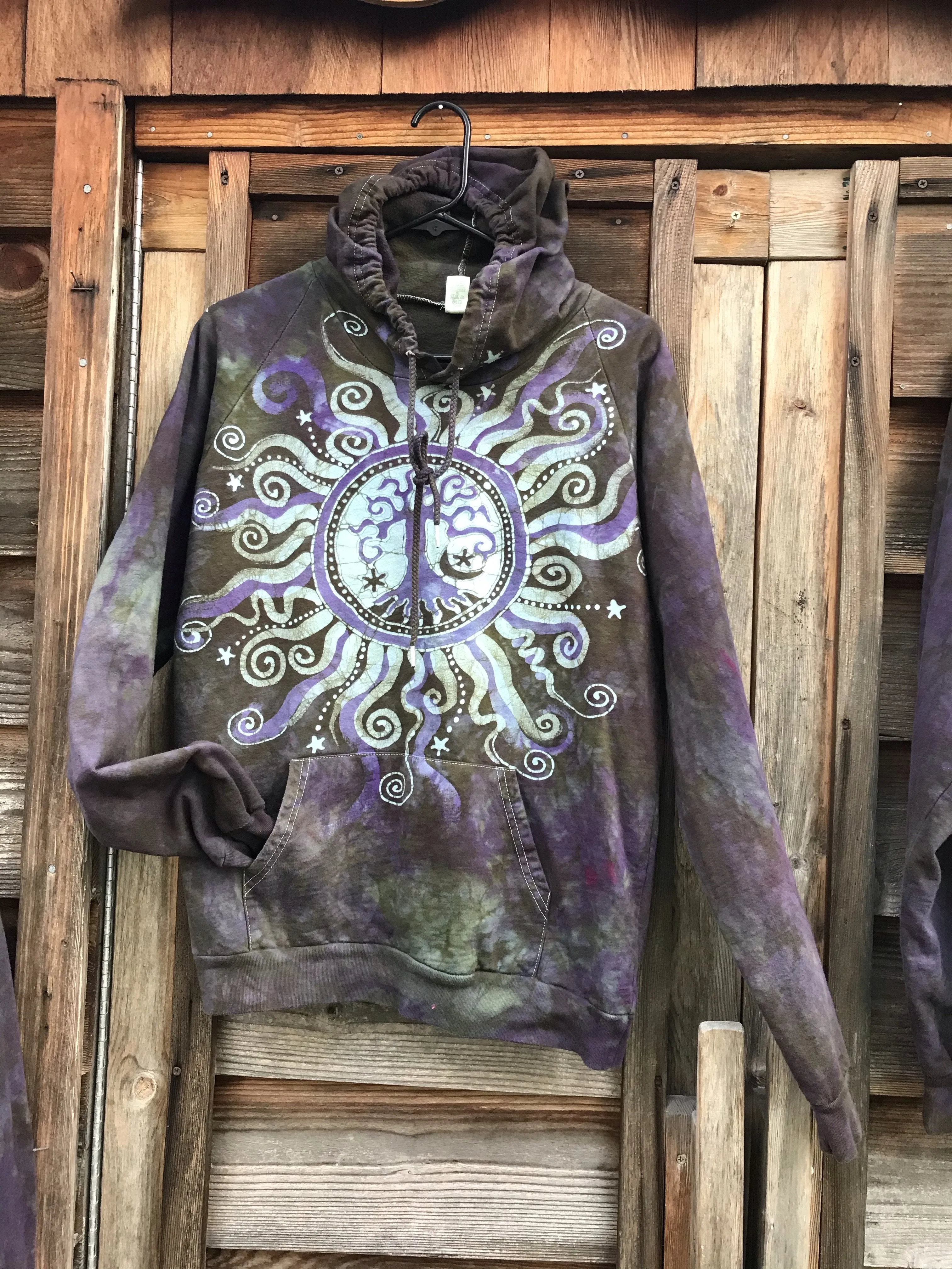 Sage Purple Tree Pullover Batik Hoodie - Handcrafted In Organic Cotton