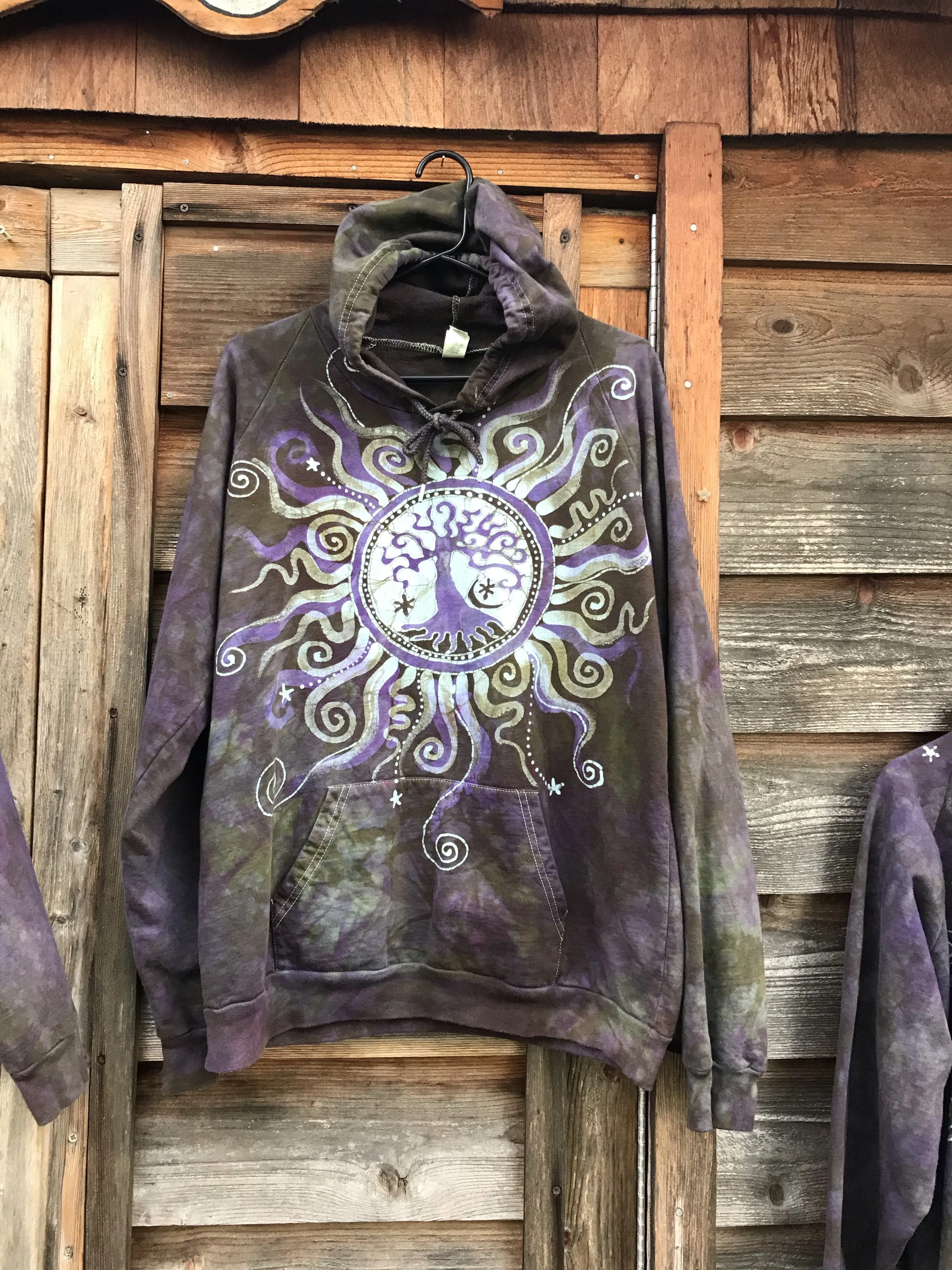 Sage Purple Tree Pullover Batik Hoodie - Handcrafted In Organic Cotton