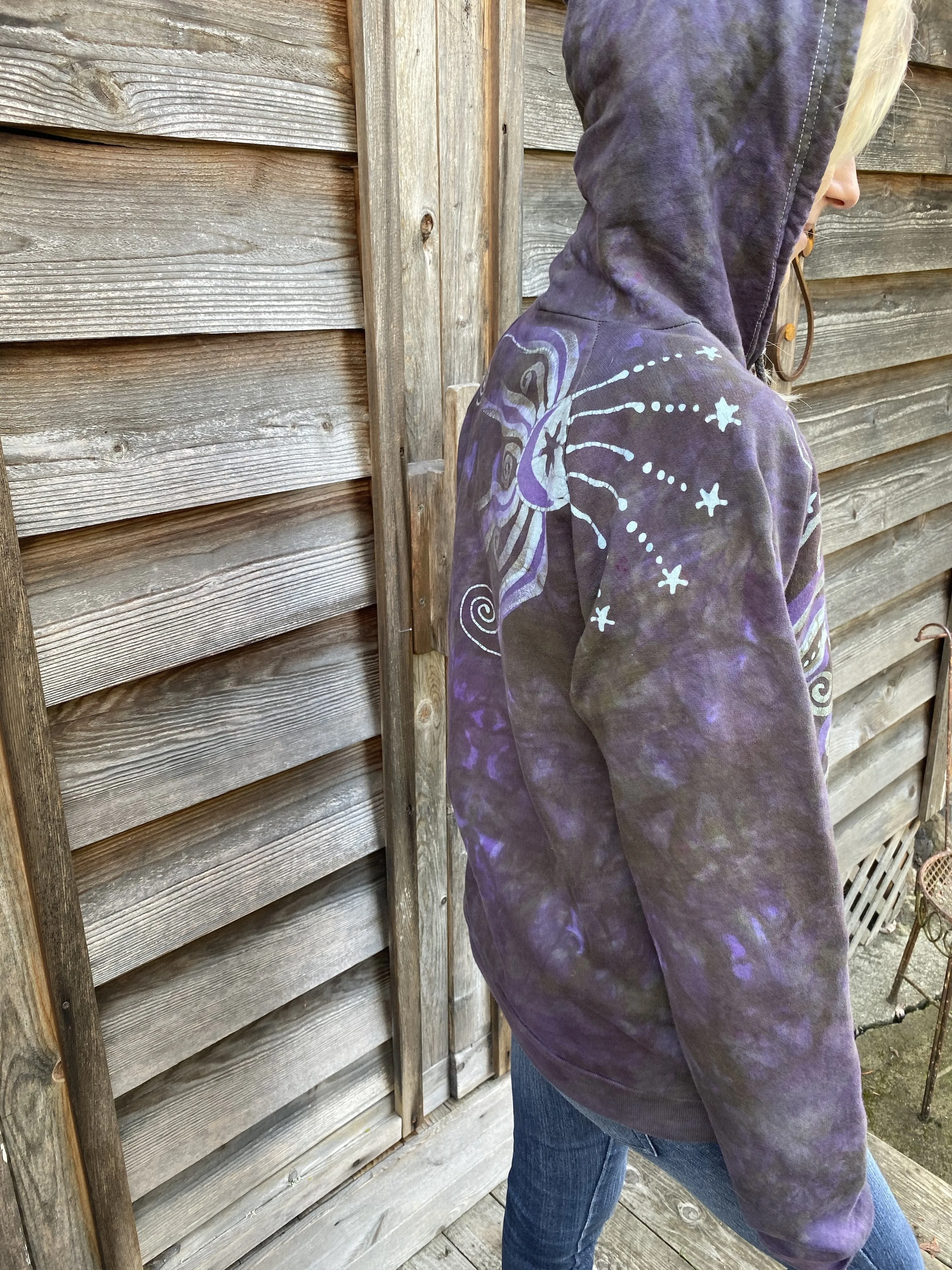 Sage Purple Tree Pullover Batik Hoodie - Handcrafted In Organic Cotton