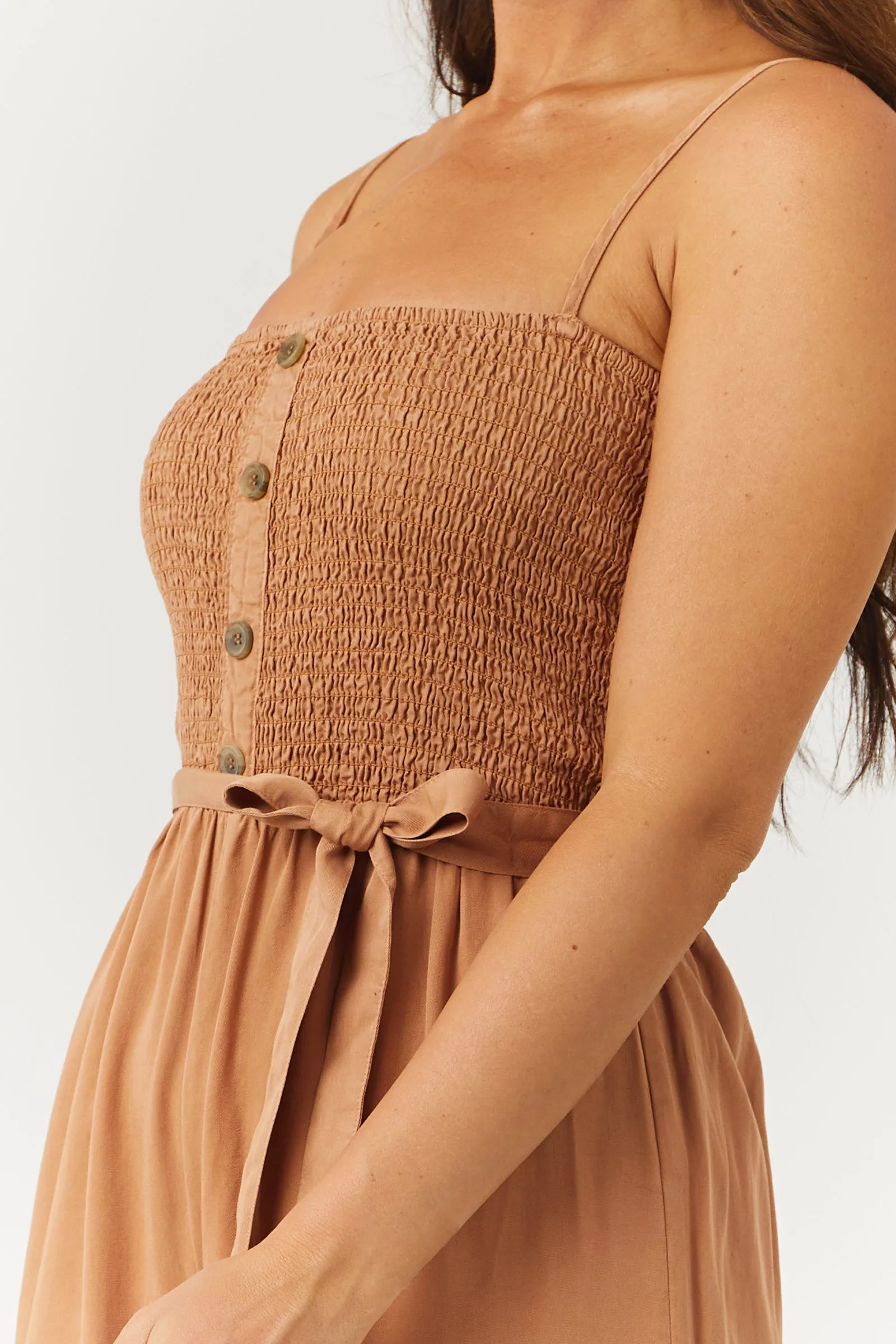 Sandstone Smocked Wide Leg Cropped Jumpsuit