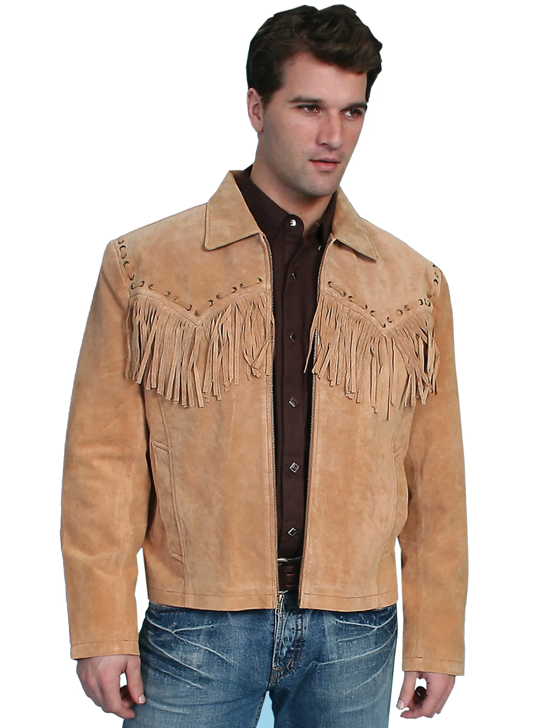 Scully Leather Mens Western Boar Suede Fringe Jacket Bourbon 4X