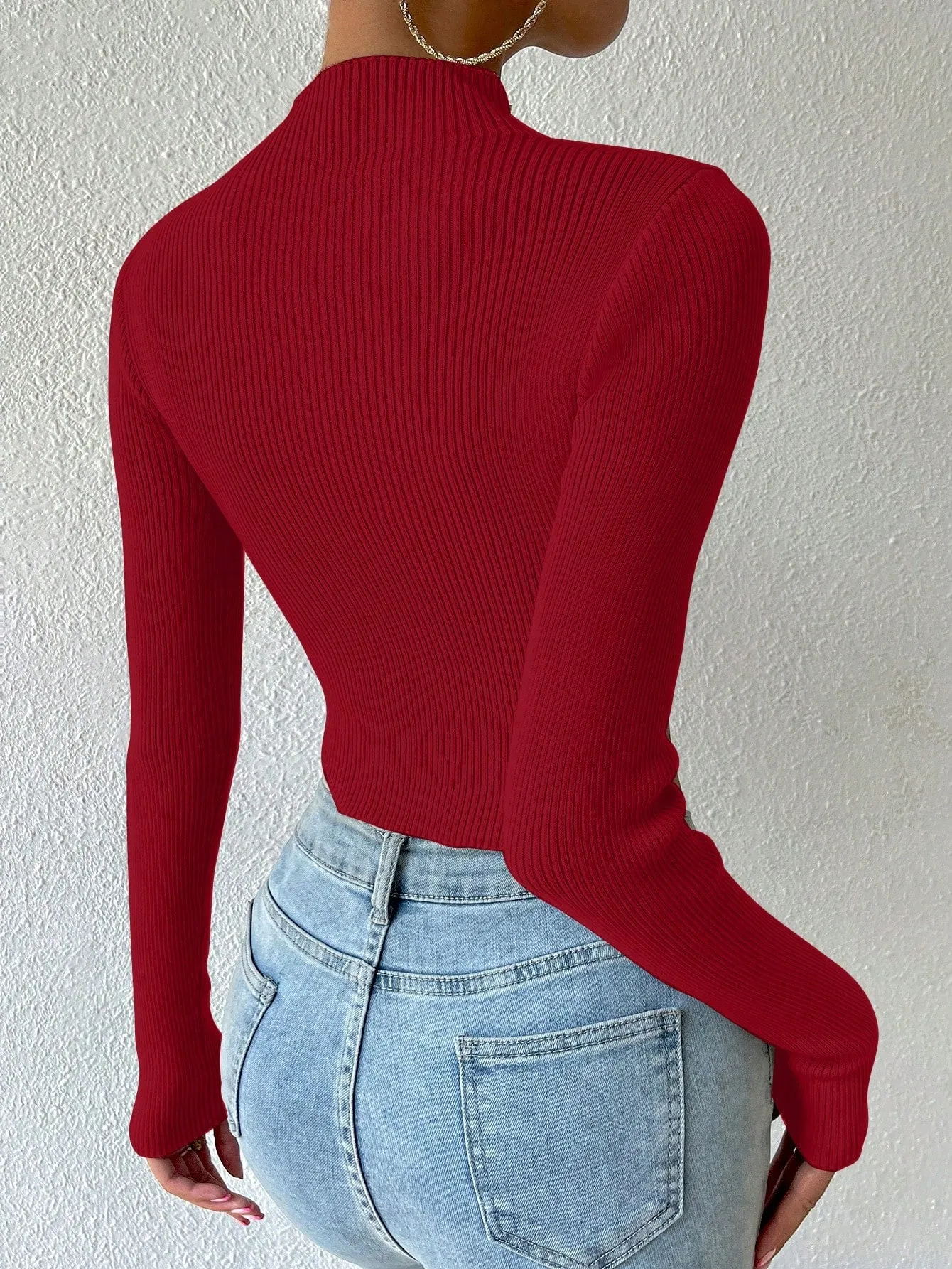 SHEIN Priv̩ Mock Neck Ribbed Knit Crop Sweater