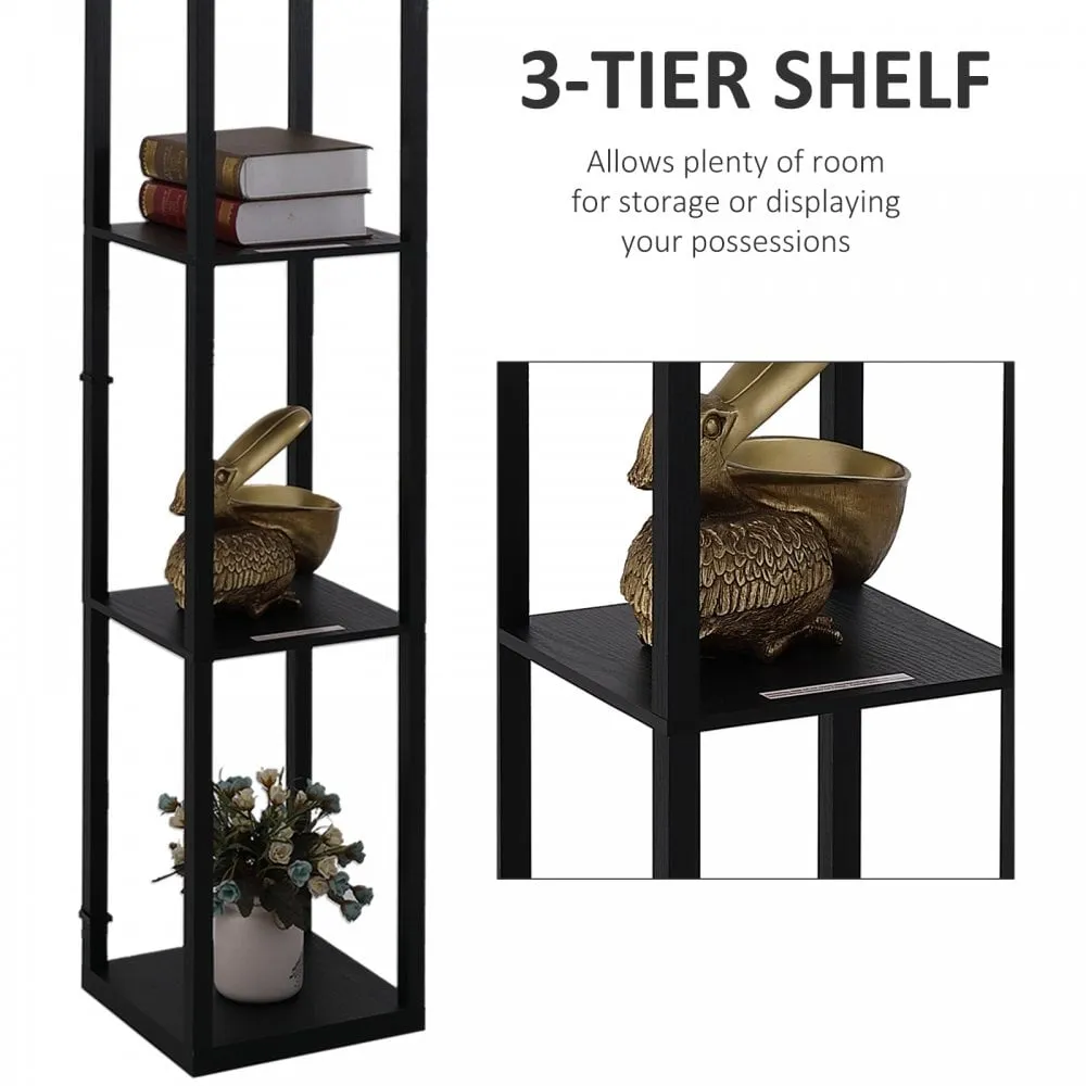 Shelf Floor Lamp 4-tier Open Shelves Wooden, 26L x 26W x 160Hcm - Black/White