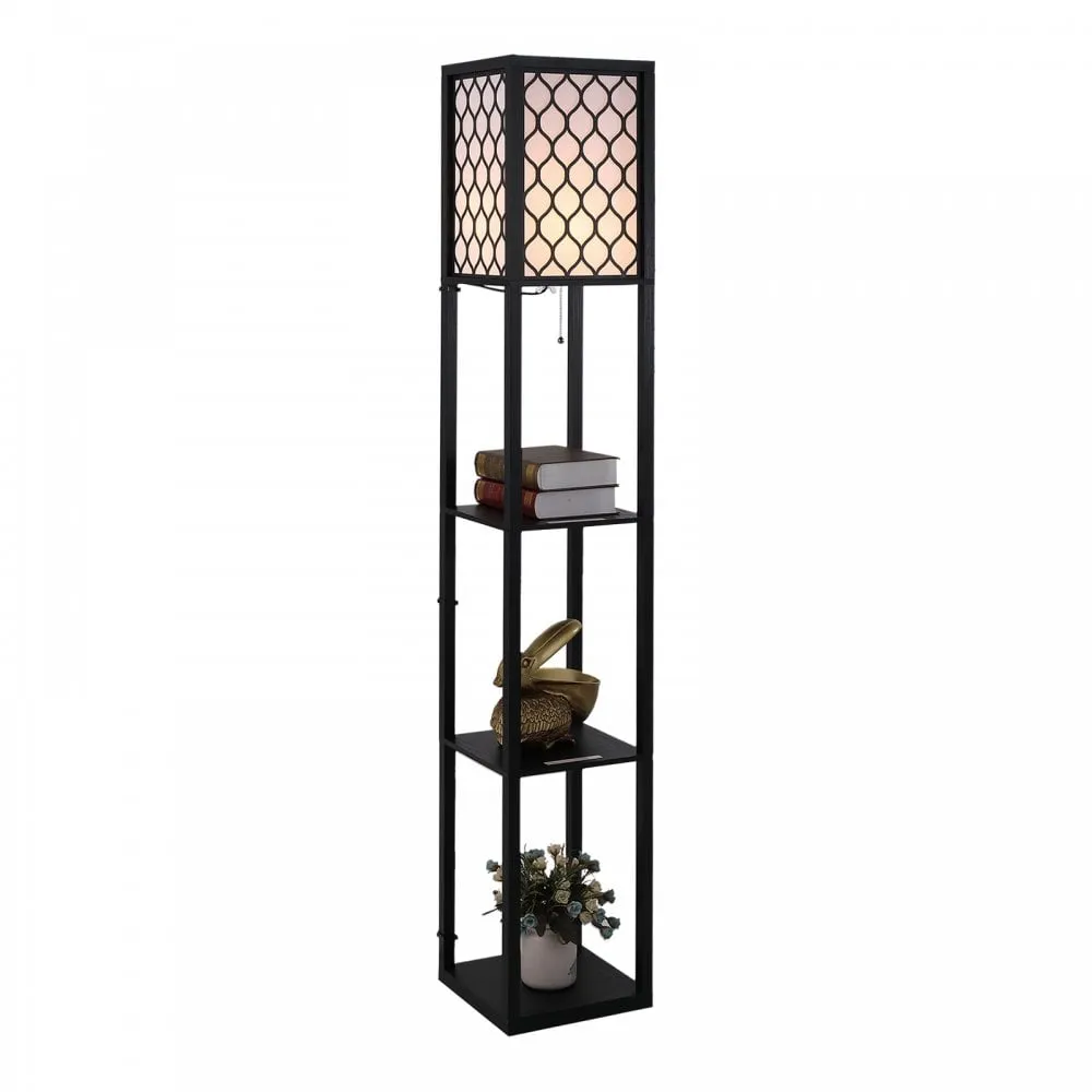 Shelf Floor Lamp 4-tier Open Shelves Wooden, 26L x 26W x 160Hcm - Black/White