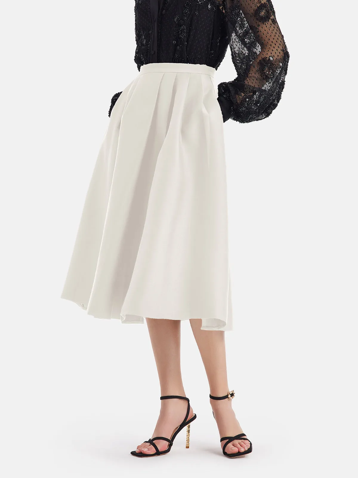 Silk and Wool Glossy Pleated Maxi Skirt