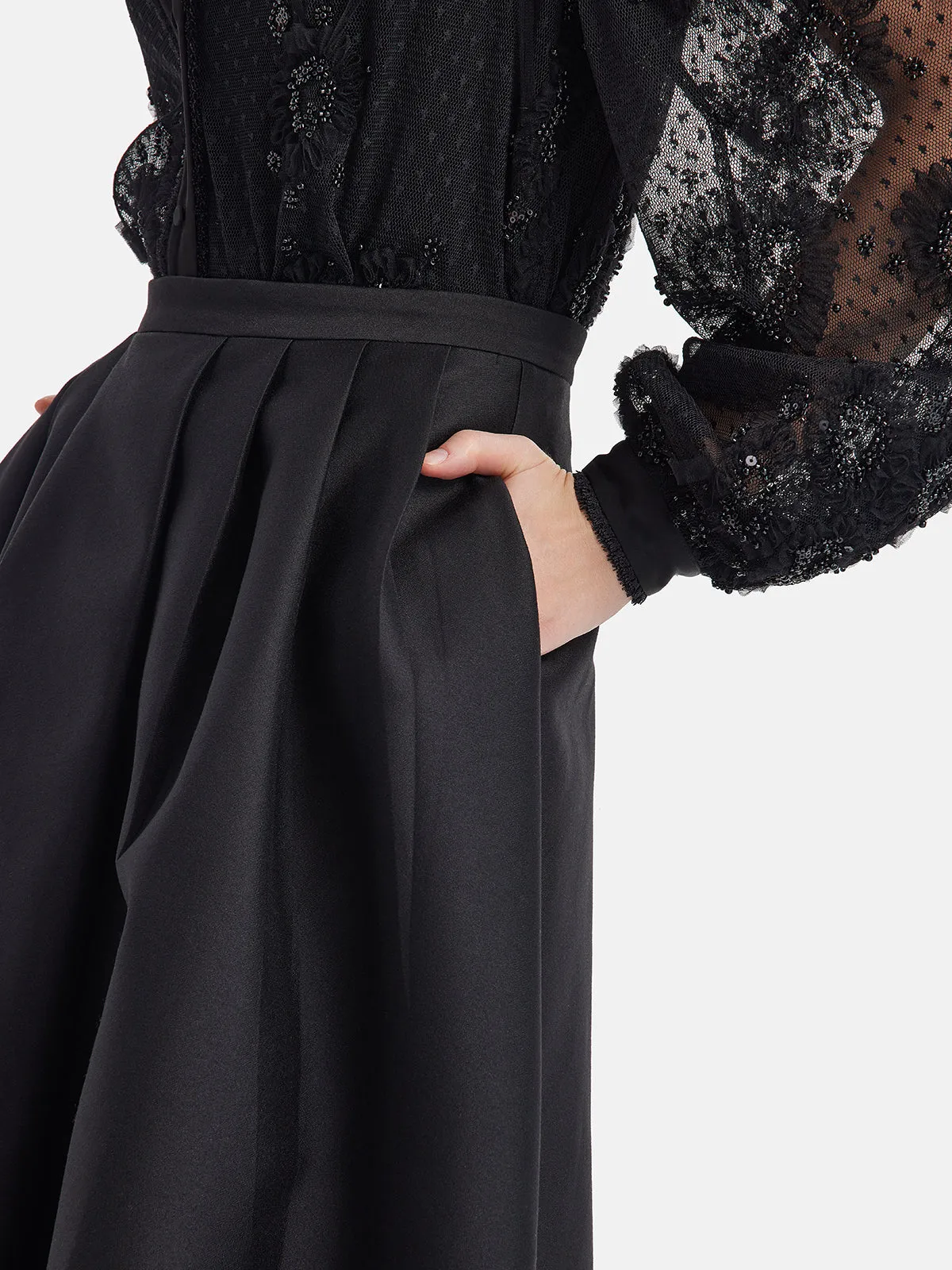 Silk and Wool Glossy Pleated Maxi Skirt